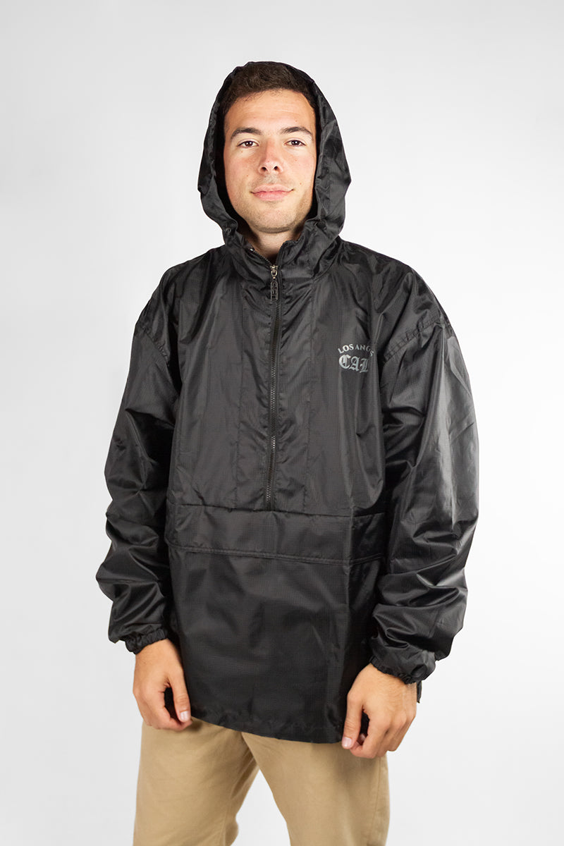 Men's Anorak Jacket - Waterproof Windbreaker Raincoat for Outdoor Hiking & Camping - Black Ranier Style
