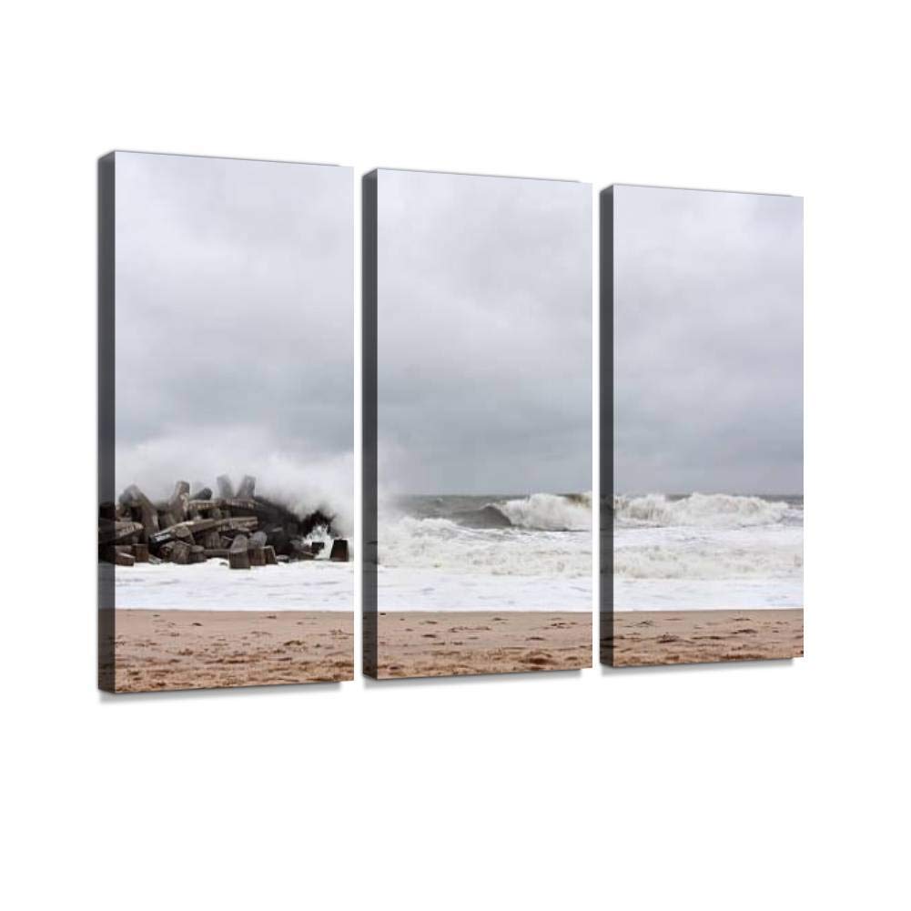 Stormy Coast Canvas Wall Art - 3 Panels for Living Room & Bedroom Decor