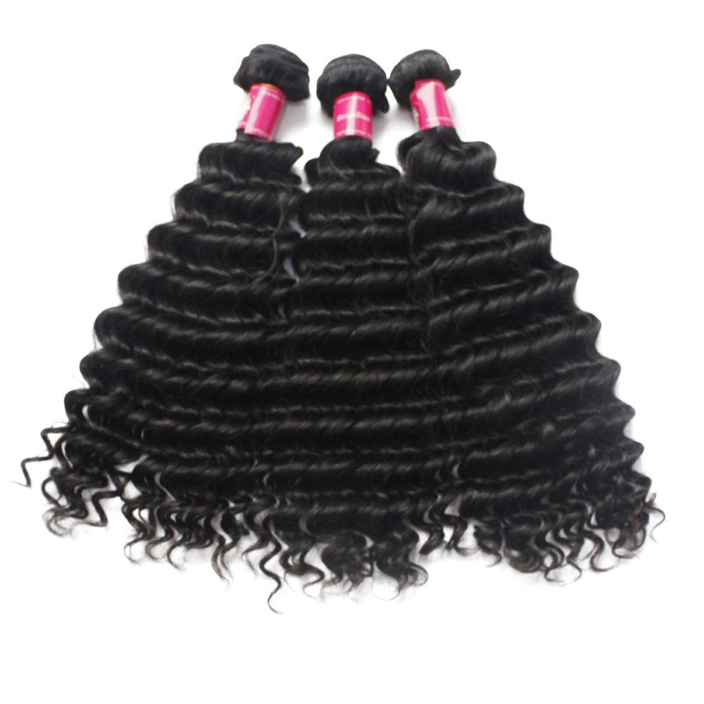 9A Unprocessed Virgin Brazilian Deep Wave Human Hair Extensions Bundle - 3pcs/Lot (16, 16, 18 Inches) for Weaving & Styling | Perfect for Daily Wear, Parties & Special Occasions