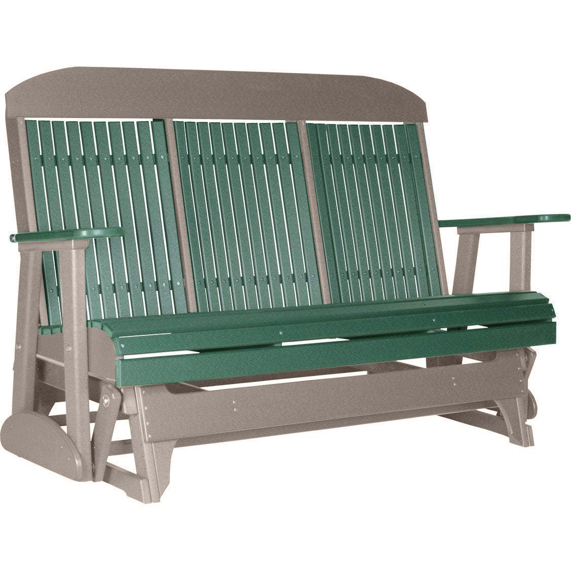 LuxCraft 5 ft. Eco-Friendly Recycled Plastic Highback Outdoor Glider Bench with Cup Holder - Perfect for Patio, Garden, and Backyard Relaxation
