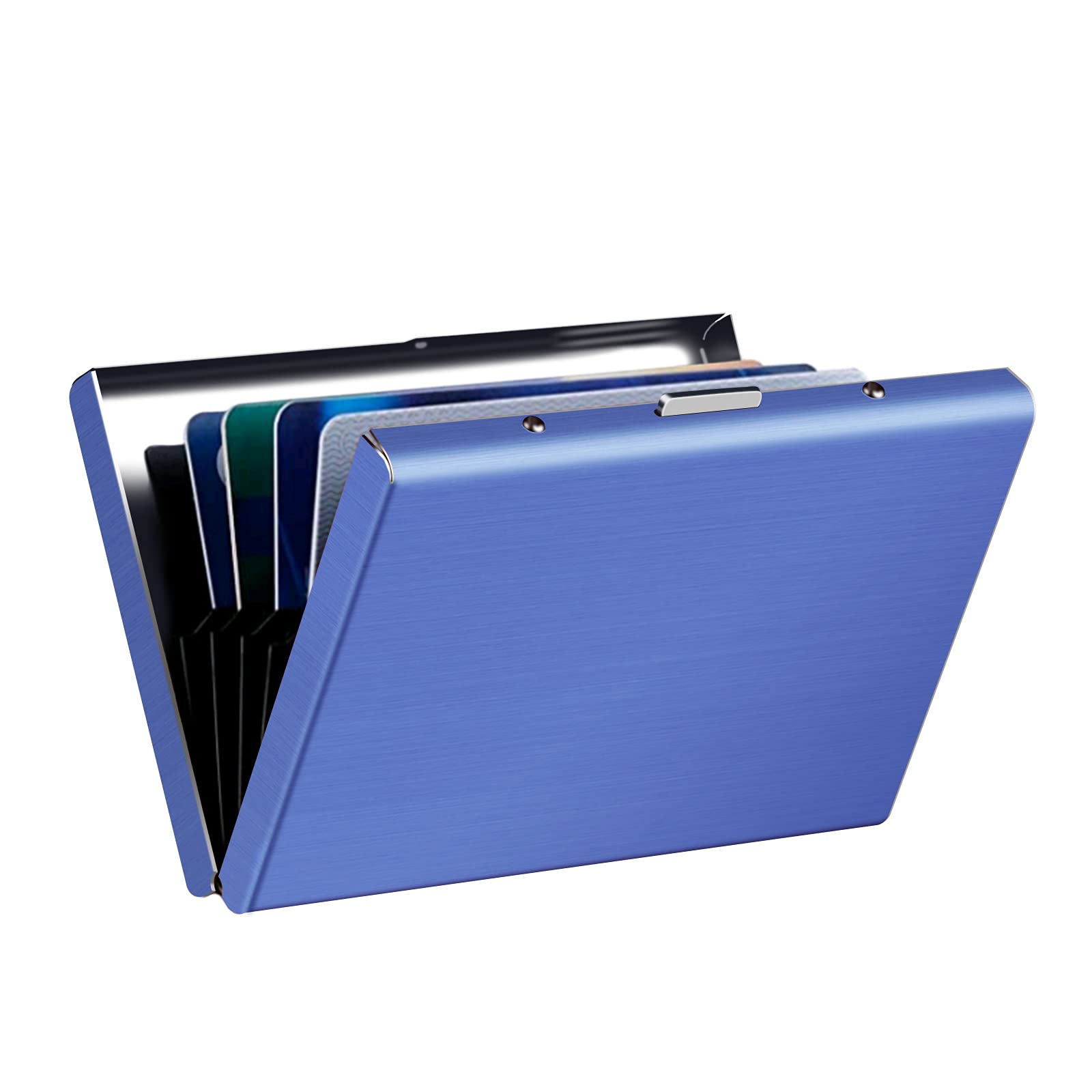HAPTIME RFID Blocking Stainless Steel Credit Card Holder - Slim Metal Wallet for Men & Women - Secure Business Card Case (Blue) | Perfect for Travel, Office & Everyday Use