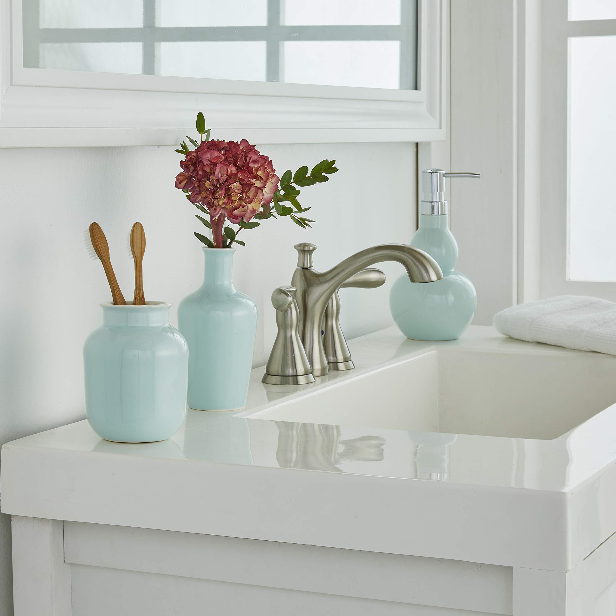 SKL Home Classic Totem Toothbrush Holder - Light Blue | Bathroom Organizer for Toothbrushes, Razors & Essentials | Modern Countertop Storage for Bath, Kitchen & Travel