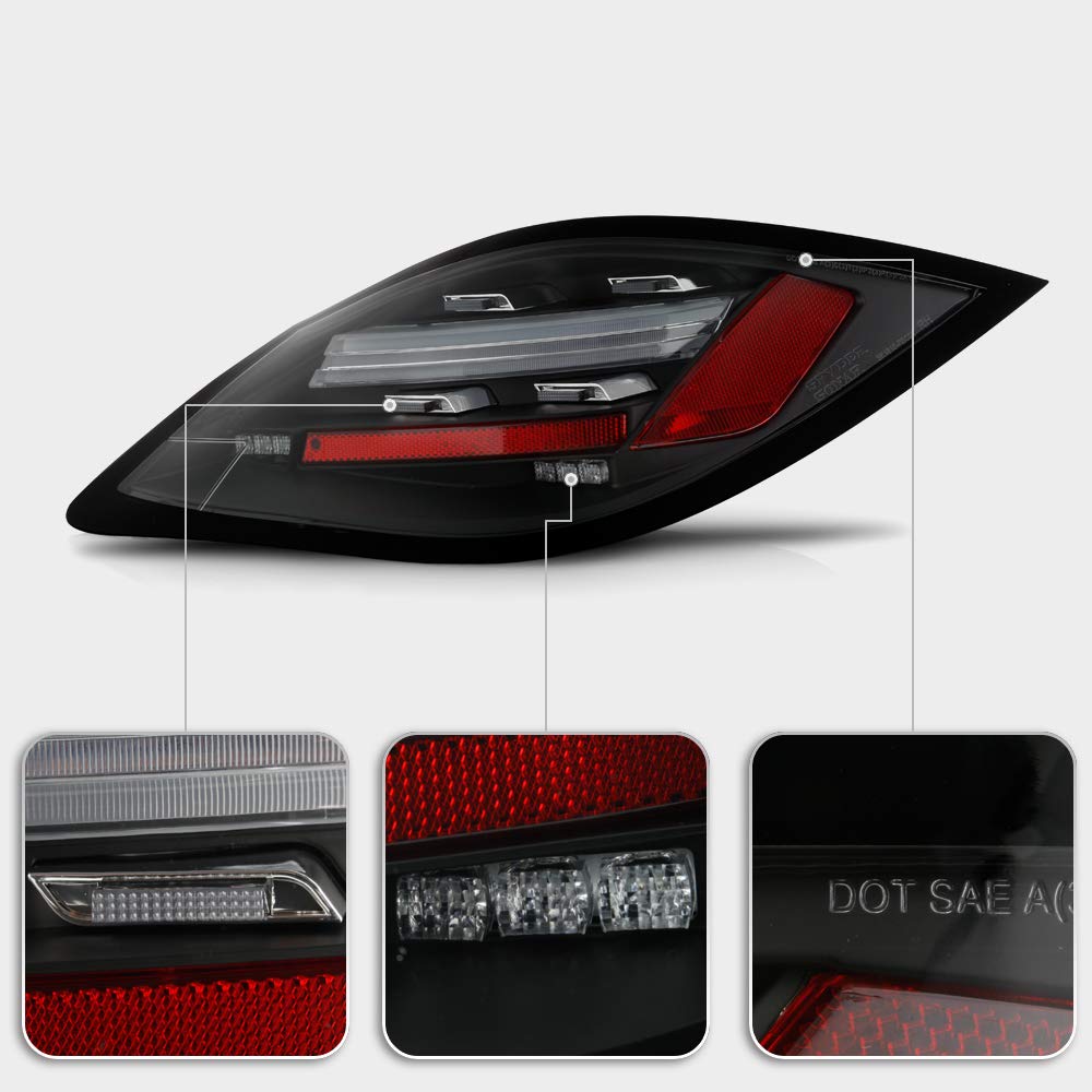 ACANII Black Housing Full LED Sequential Tail Lights for 2009-2012 Porsche Cayman & Boxster 987.2 (718 Style) - Enhanced Visibility & Modern Look for Night Driving & Car Shows