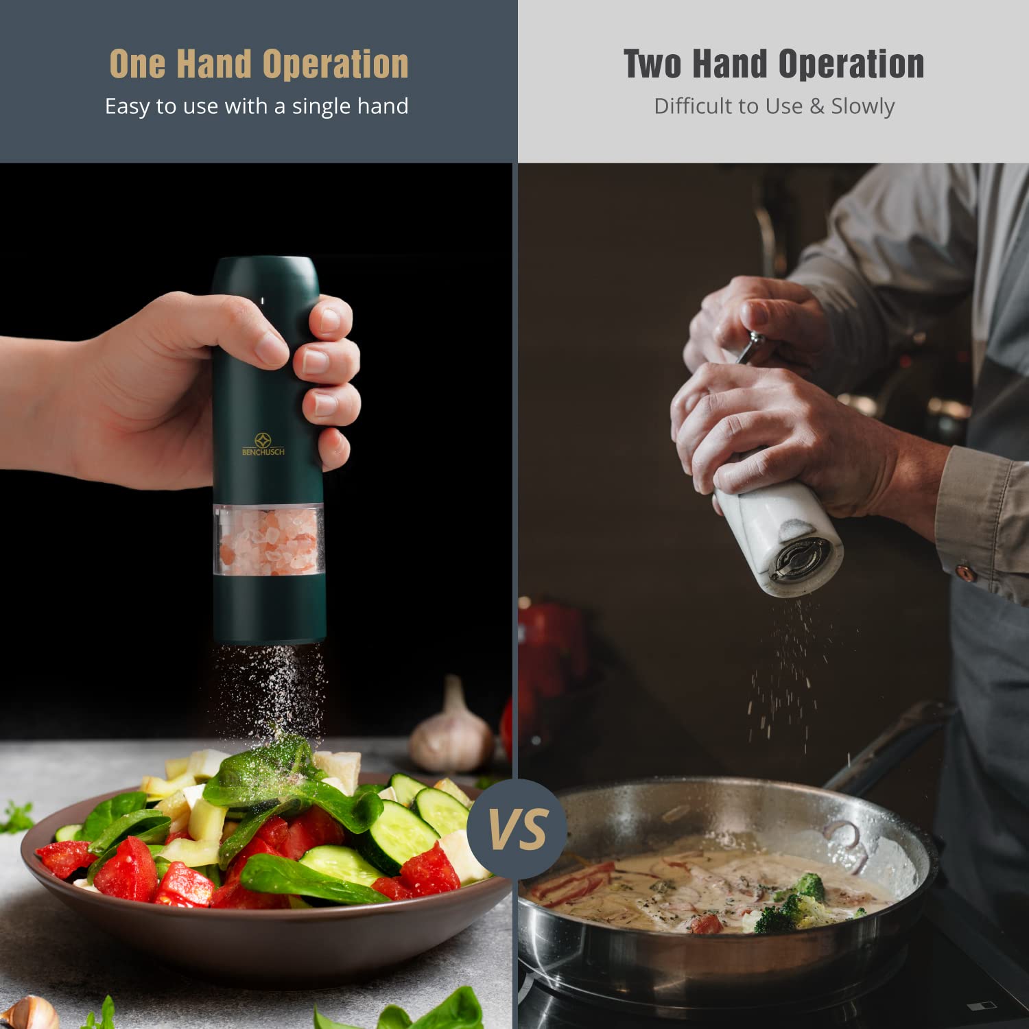 Premium Electric Salt and Pepper Grinder Set - USB Rechargeable, Adjustable Ceramic Grinding for Fresh Black Peppercorn & Sea Salt - Automatic One-Hand Operation - Perfect for Kitchen, Dining Table & Outdoor BBQ (Green)