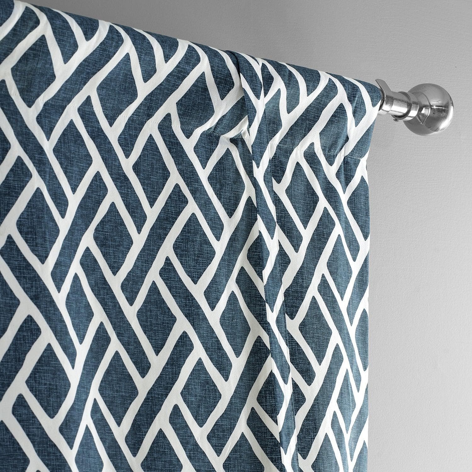 Martinique Blue Geometric Printed Cotton Blackout Window Shade - Stylish Room Darkening Tie-Up Curtain for Bedroom, Living Room & Nursery