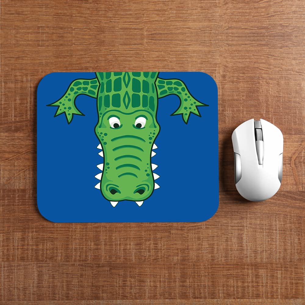WONDERTIFY Cute Cartoon Alligator Mouse Pad - Non-Slip Rubber Base Gaming Mouse Mat for Laptop, PC, Office & Home Use - Green Blue White Design (9.5