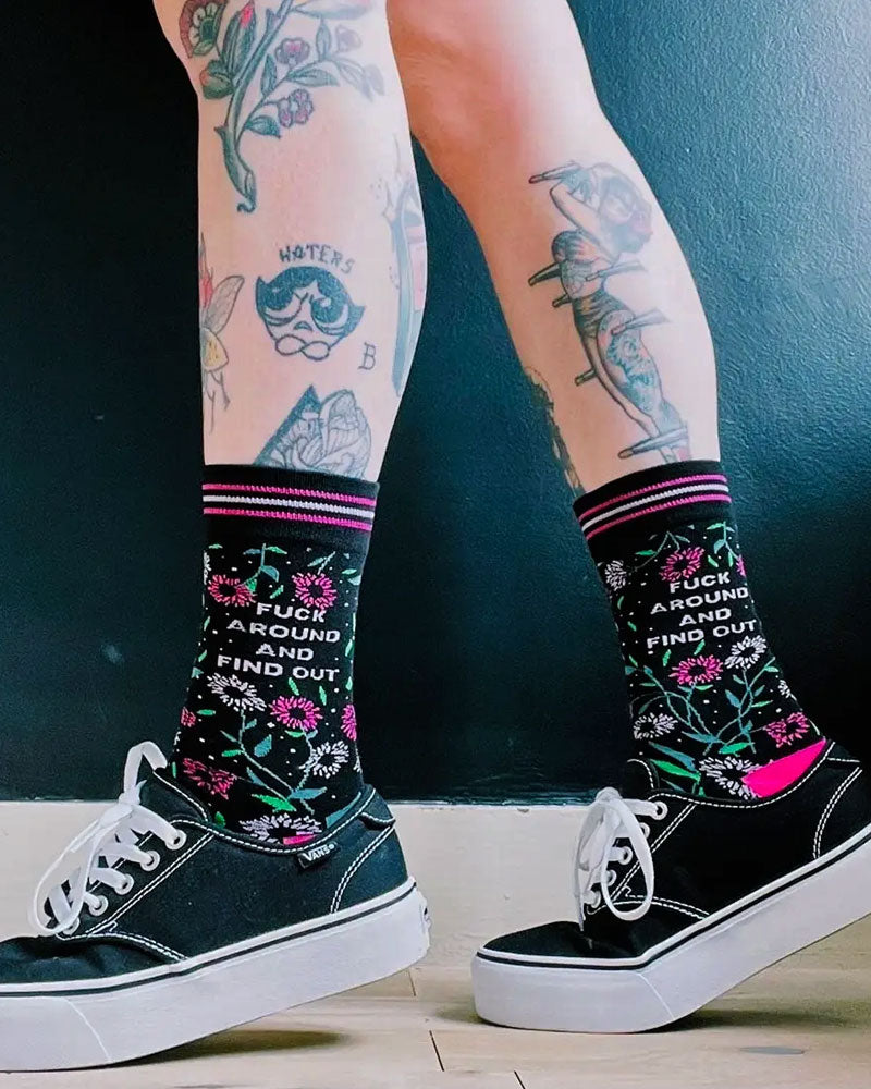 Funny Socks with 'Fuck Around And Find Out' Print - Trendy Novelty Socks for Men & Women - Perfect for Gifts, Parties, and Casual Wear