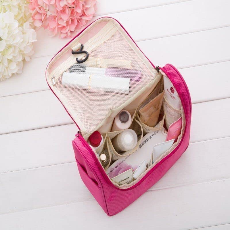 Onprix Travel Toiletry Bag with Hook - Waterproof Makeup Organizer Pouch for Women | Perfect Cosmetic Travel Kit for Vacation, Gym & Airplane (Pink)