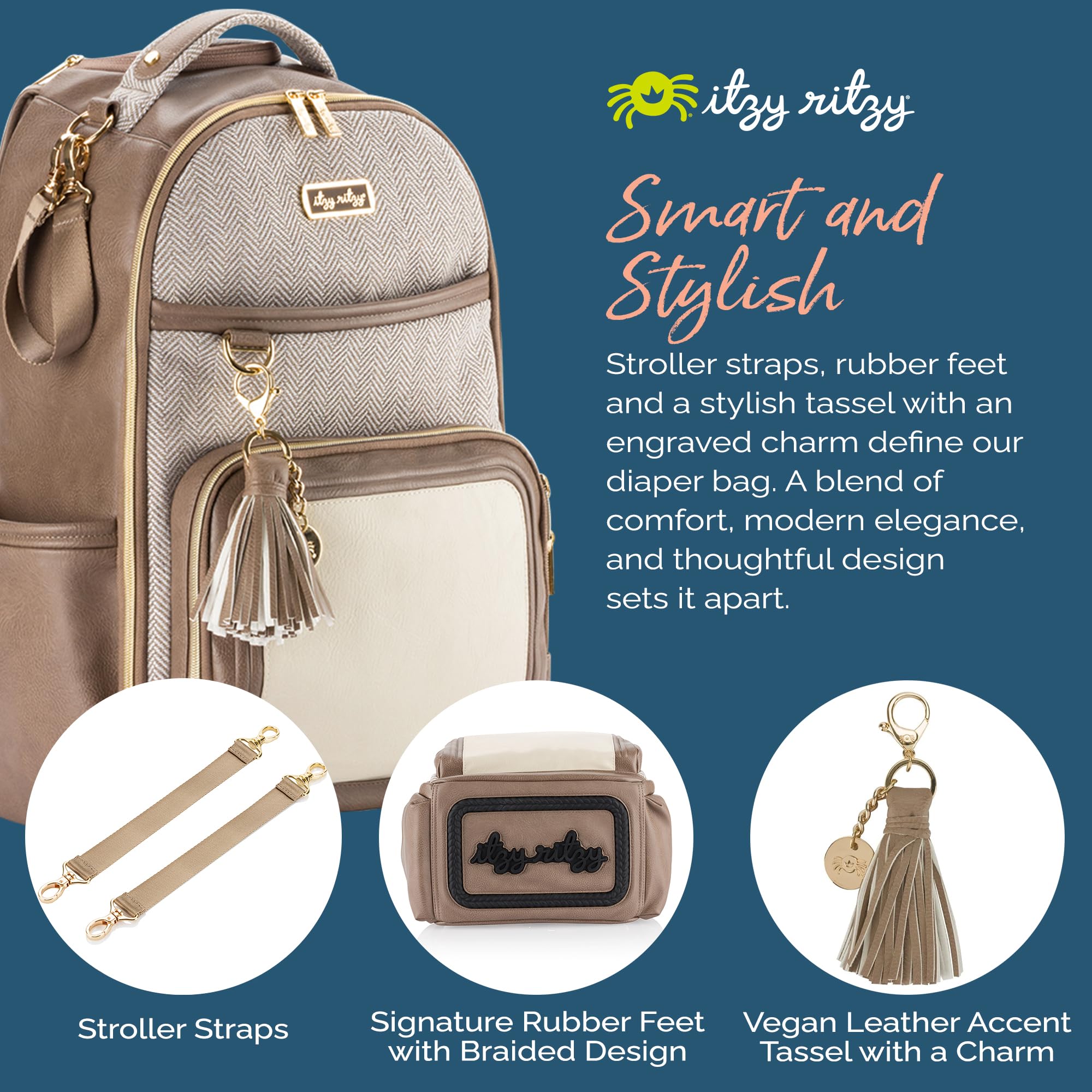 Itzy Ritzy Diaper Bag Backpack - Large Capacity Baby Backpack with 19 Pockets, Changing Pad & Stroller Clips | Comfortable Shoulder Straps | Vanilla Latte | Perfect for Moms, Travel & Daily Use with Baby Essentials