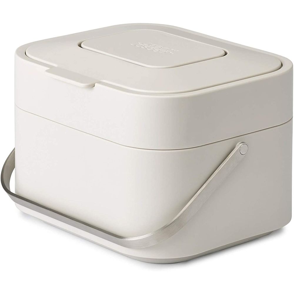 Joseph Joseph Stack 4L Kitchen Compost Bin - White | Odor-Free Food Waste Container for Eco-Friendly Composting | Perfect for Countertop, Sink, or Under Cabinet Use
