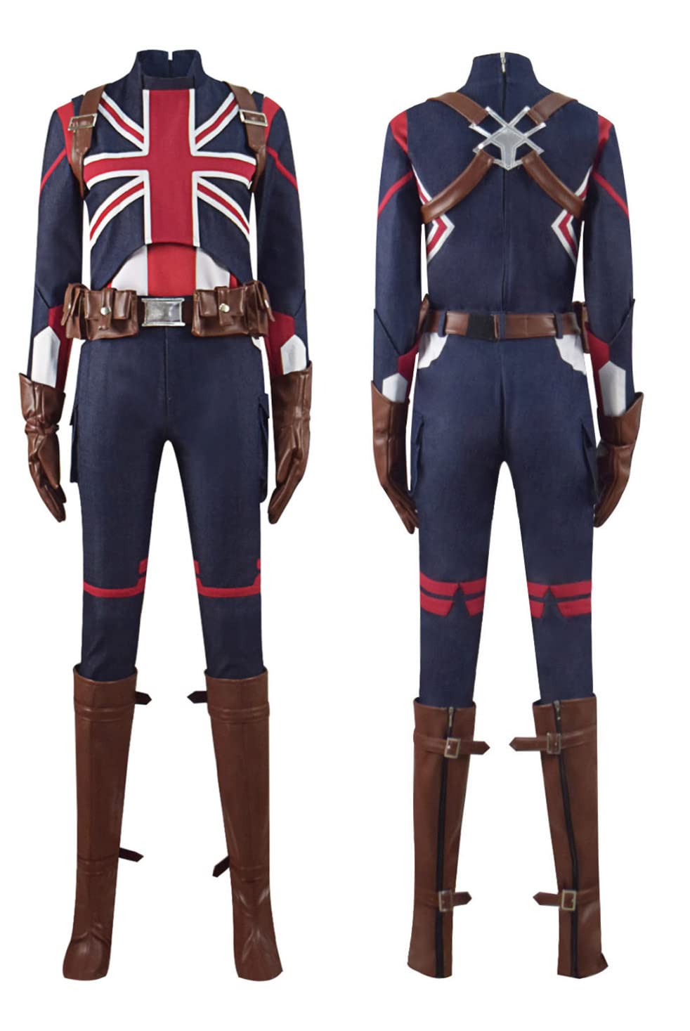Women's Captain Peggy Carter Cosplay Costume Outfit - Deluxe Halloween Battle Uniform Full Set with Shoe Covers | Perfect for Comic Con, Halloween Parties & Marvel-Themed Events