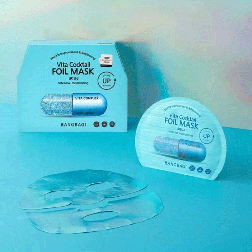 BANOBAGI Vita Cocktail Foil Mask - Hydrating Aqua Facial Sheet Mask 30g (10 Pack) for Glowing Skin | Korean Skincare for Dry & Dull Skin - Perfect for Daily Hydration & Spa Night