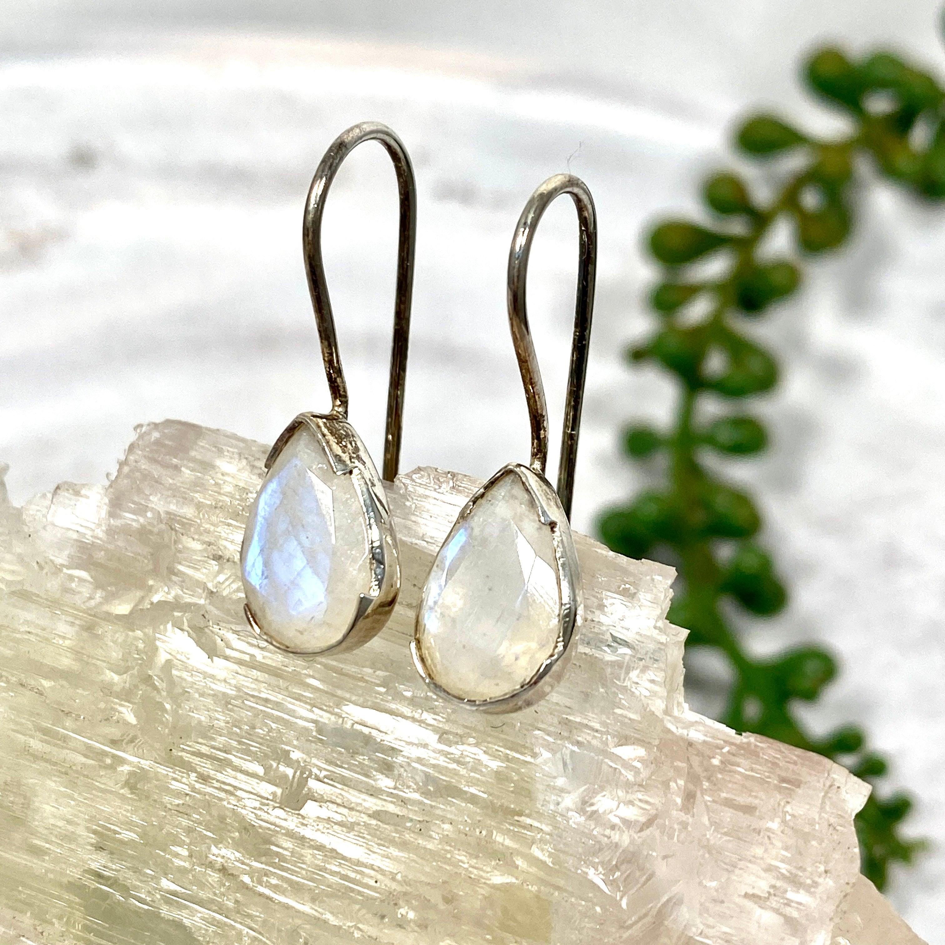 Moonstone Faceted Teardrop Earrings KEGJ888 - Elegant Dangle Jewelry for Women, Perfect for Weddings, Parties & Special Occasions