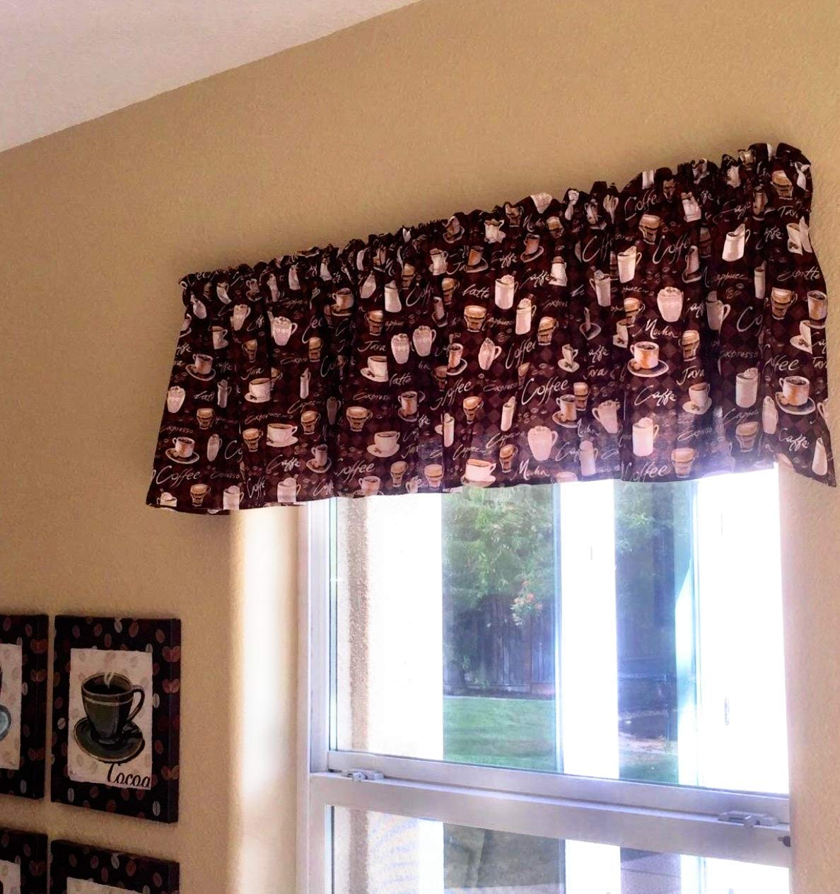 Premium Cotton Coffee Cups Valance Window Curtain - 43 Inch Wide x 15 Inch Long for Kitchen & Cafe Decor - Perfect for Coffee Shops, Breakfast Nooks & Farmhouse Style Kitchens