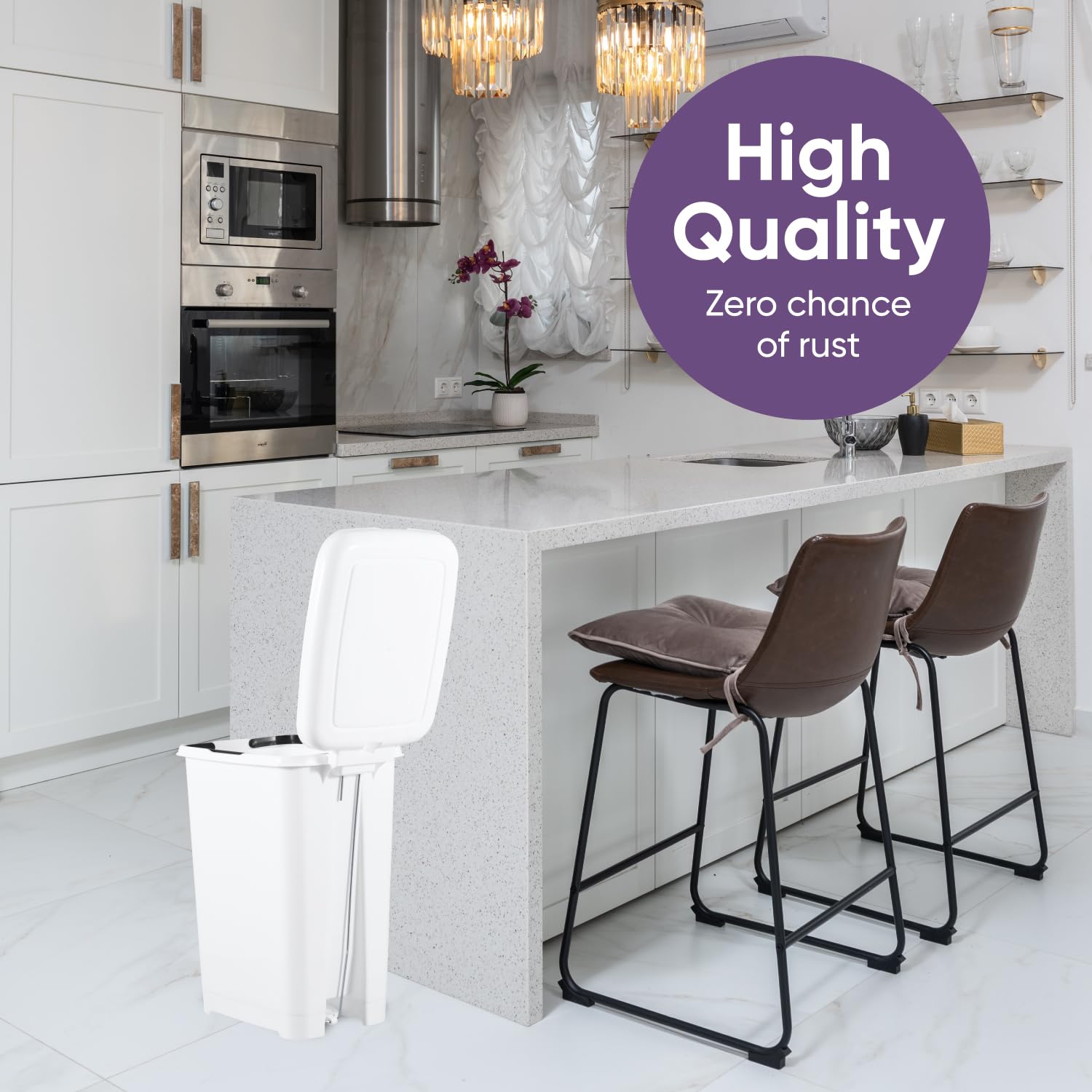 Superio 4 Gallon Slim Step-On Trash Can with Lid - Small Plastic Foot Pedal Garbage Bin for Bathroom, Kitchen, Office, Bedroom & Dorm - Perfect for Tight Spaces & Hands-Free Disposal - White