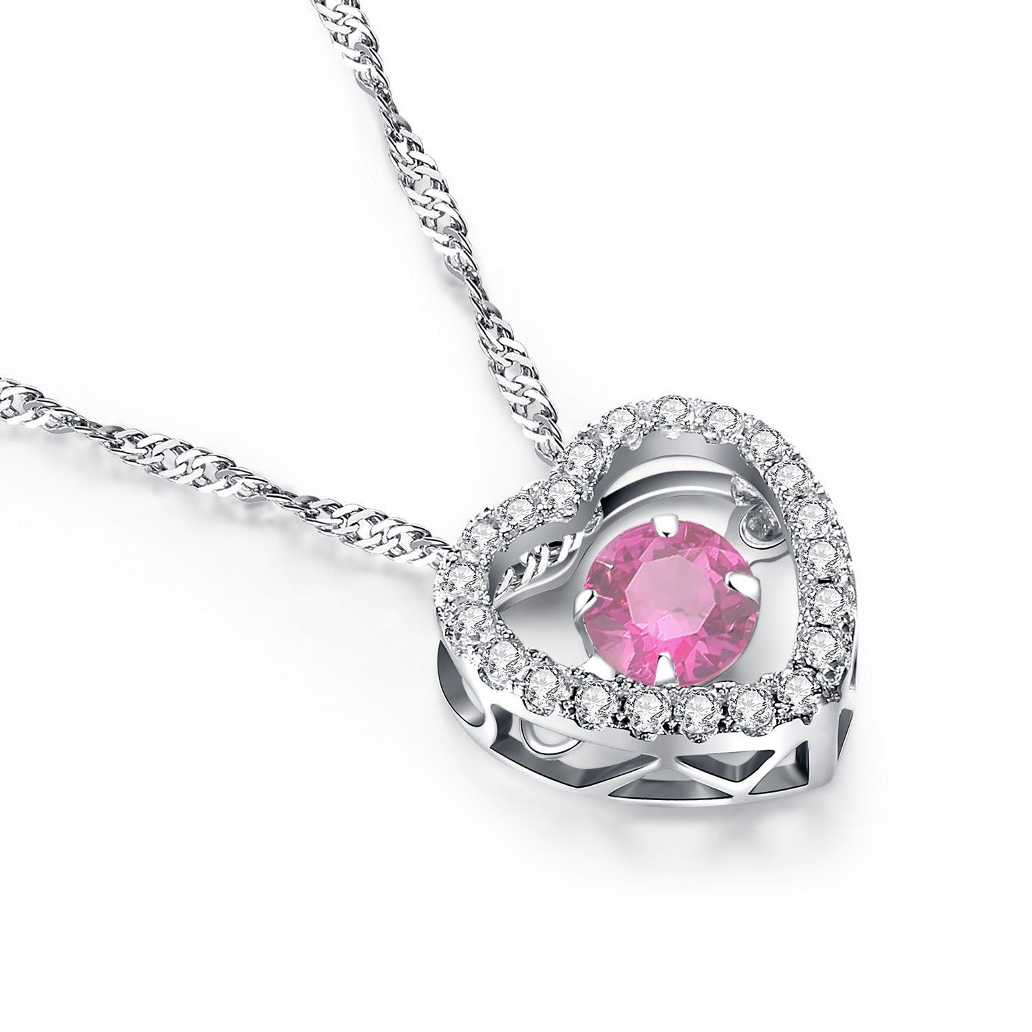 MABELLA Sterling Silver 0.5ct Round Cubic Zirconia Heart Dancing Pendant Necklace 18