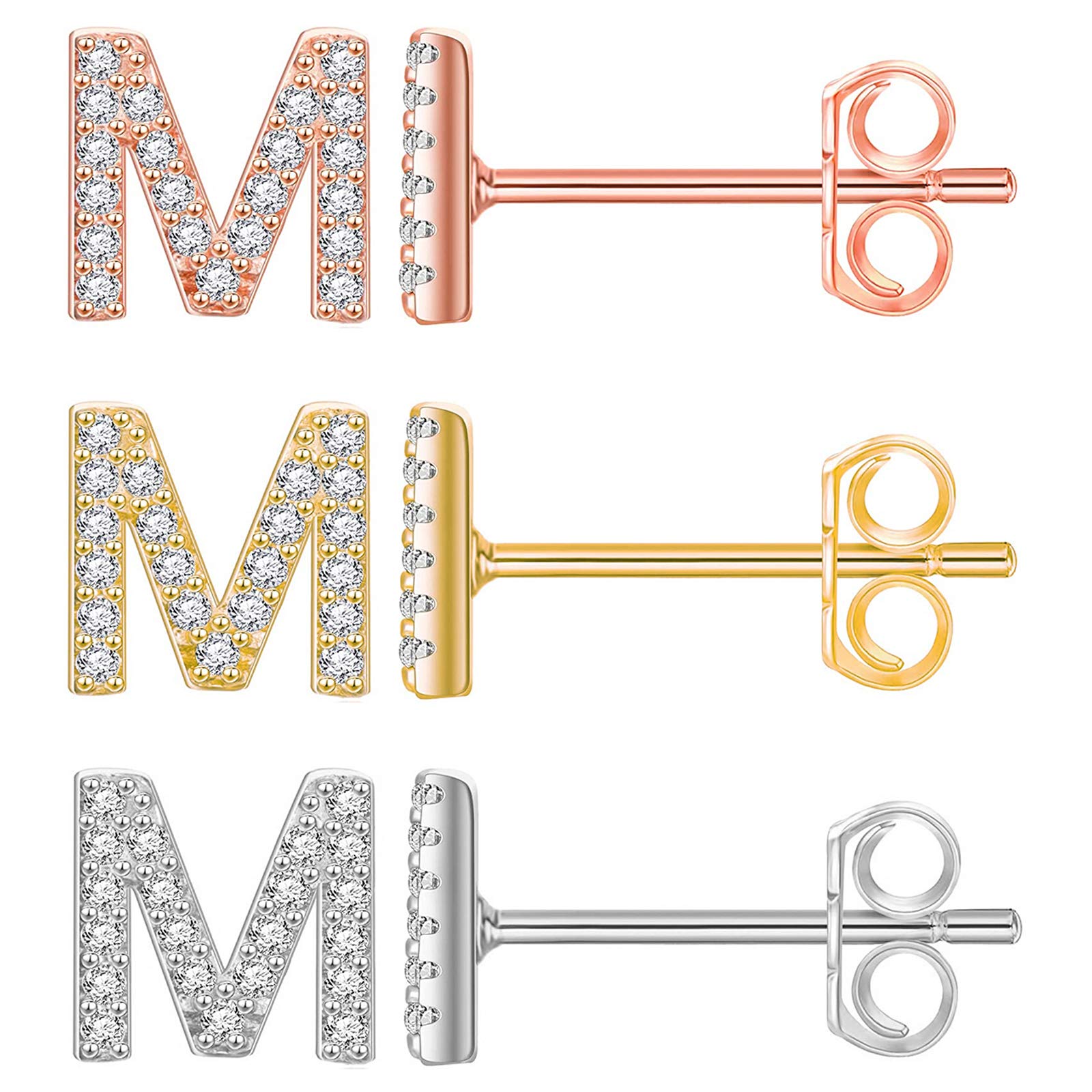 3 Pairs 14K Gold Initial Stud Earrings for Women & Girls - Alphabet Letter Jewelry Set with Gift Box - Perfect for Birthdays, Anniversaries & Everyday Wear