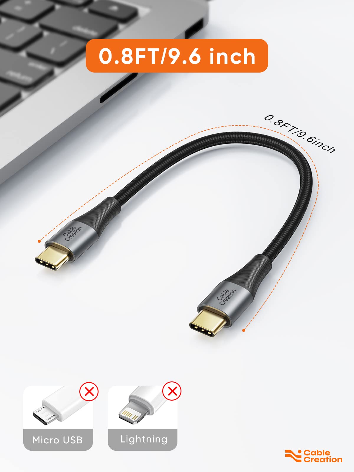 CableCreation 0.8FT USB C to USB C Fast Charging Cable 60W - Double-Braided Type C Cable Compatible with iPhone 16/15, Galaxy S23/S22/S21/Note20, MacBook, iPad Mini 6, iPad Pro 2020 - Perfect for Home, Office & Travel Charging