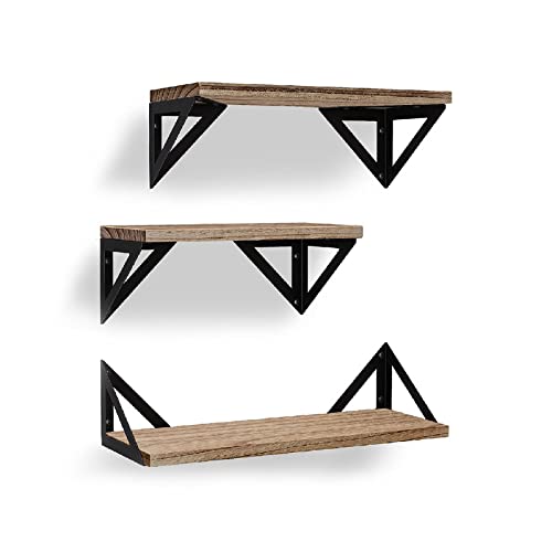 Floating Shelves Set of 3 - Rustic Wood Wall Mounted Shelves for Home Decor | Bedroom, Kitchen, Bathroom & Living Room Storage | Hanging Shelves for Cats, Pictures, Towels & Accessories | Strong Weight-Bearing Design for Versatile Home Organization