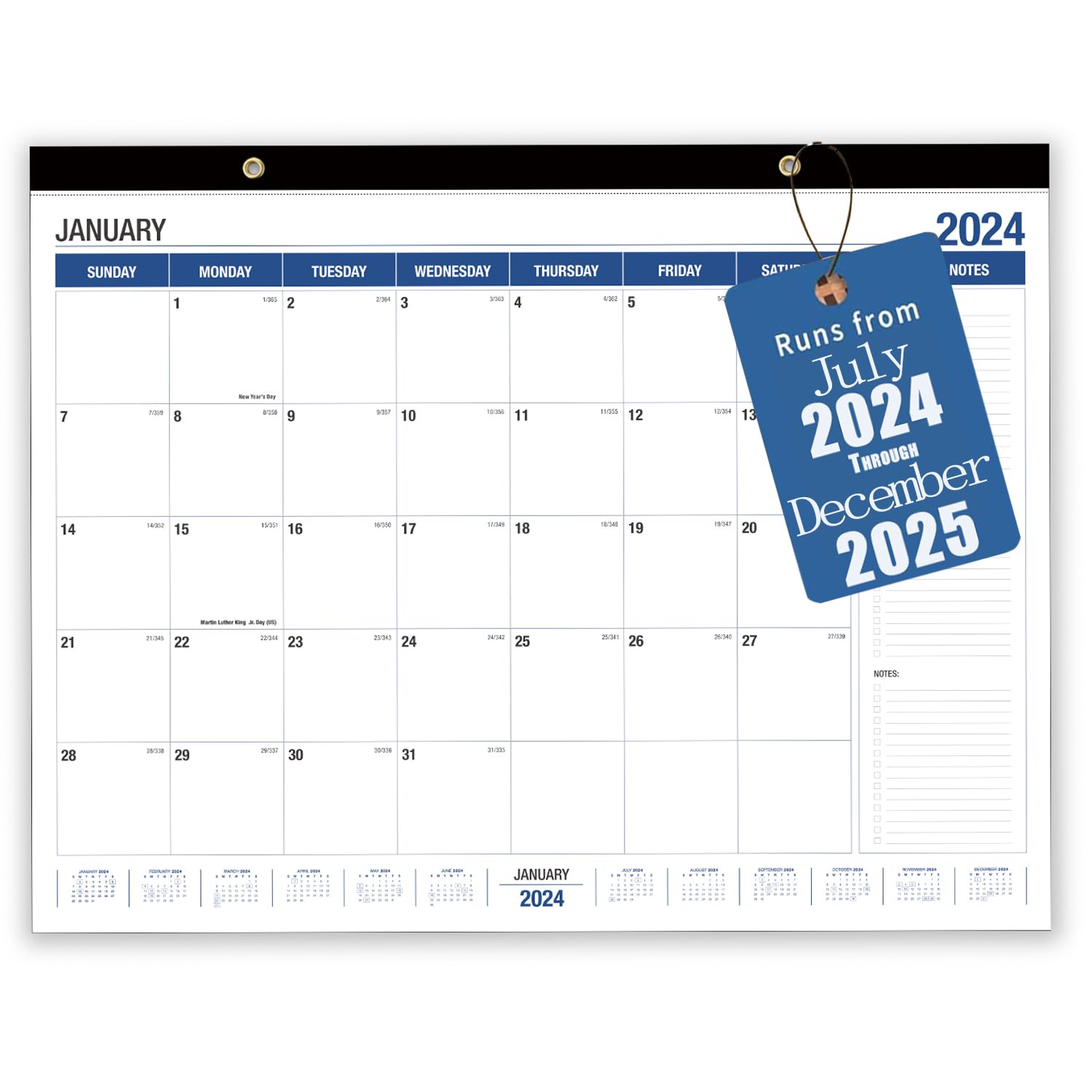 2024-2025 Large Wall & Desk Calendar - 21.96 x 16.96 Inches - July 2024 to December 2025 Monthly Planner - White & Blue Design - Perfect for Home, Office & School Organization & Planning