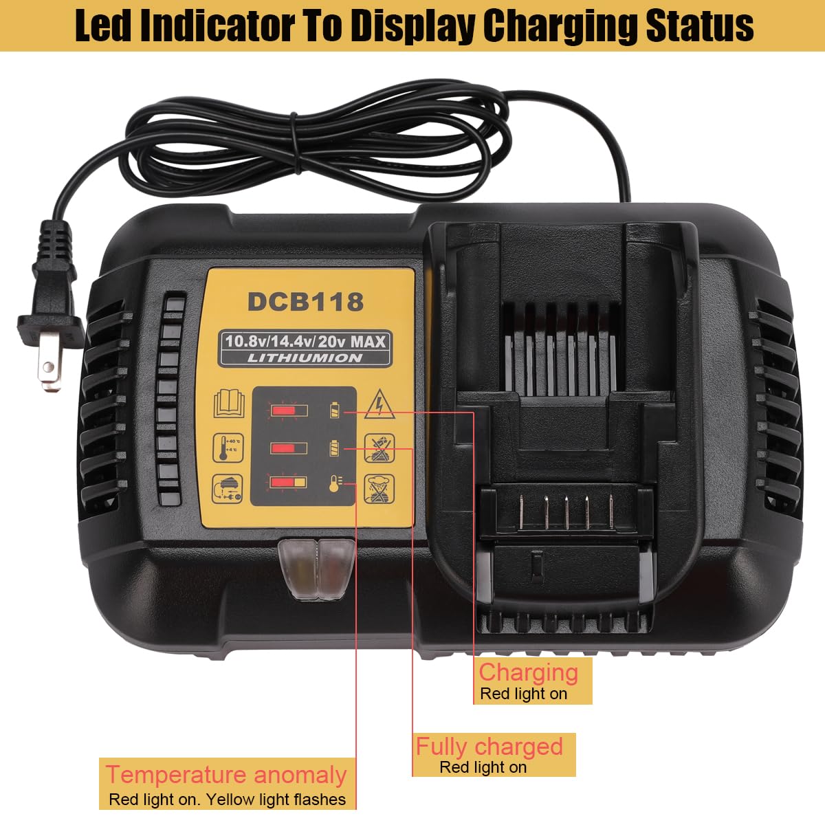 DEWALT DCB118 Fast Battery Charger for 20V/60V MAX FLEXVOLT Batteries - Quick Charging Station for Power Tools - Perfect for Job Sites, Workshops & DIY Projects