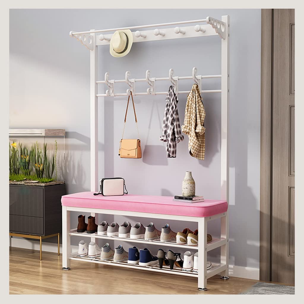 YAWEDA 4-in-1 Hall Tree Coat Rack with Shoe Storage Bench - 16 Hooks Entryway Organizer, Industrial Metal Frame Shoe Bench for Mudroom & Foyer - Easy Assembly Home Furniture for Small Spaces & Apartments