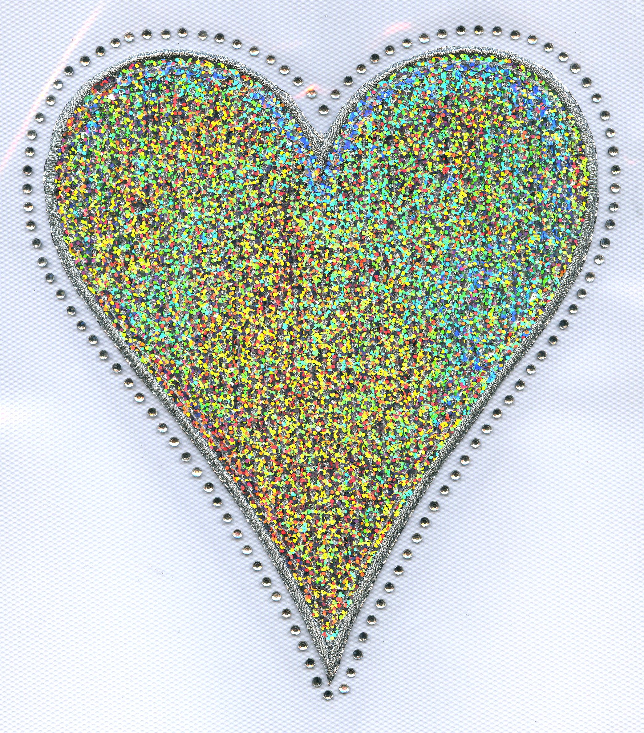 Sparkling Heart Silver Sequin & Rhinestone Iron-On Transfer for DIY T-Shirts, Bags, and Fabric Crafts - Perfect for Custom Apparel, Costumes, and Party Decorations