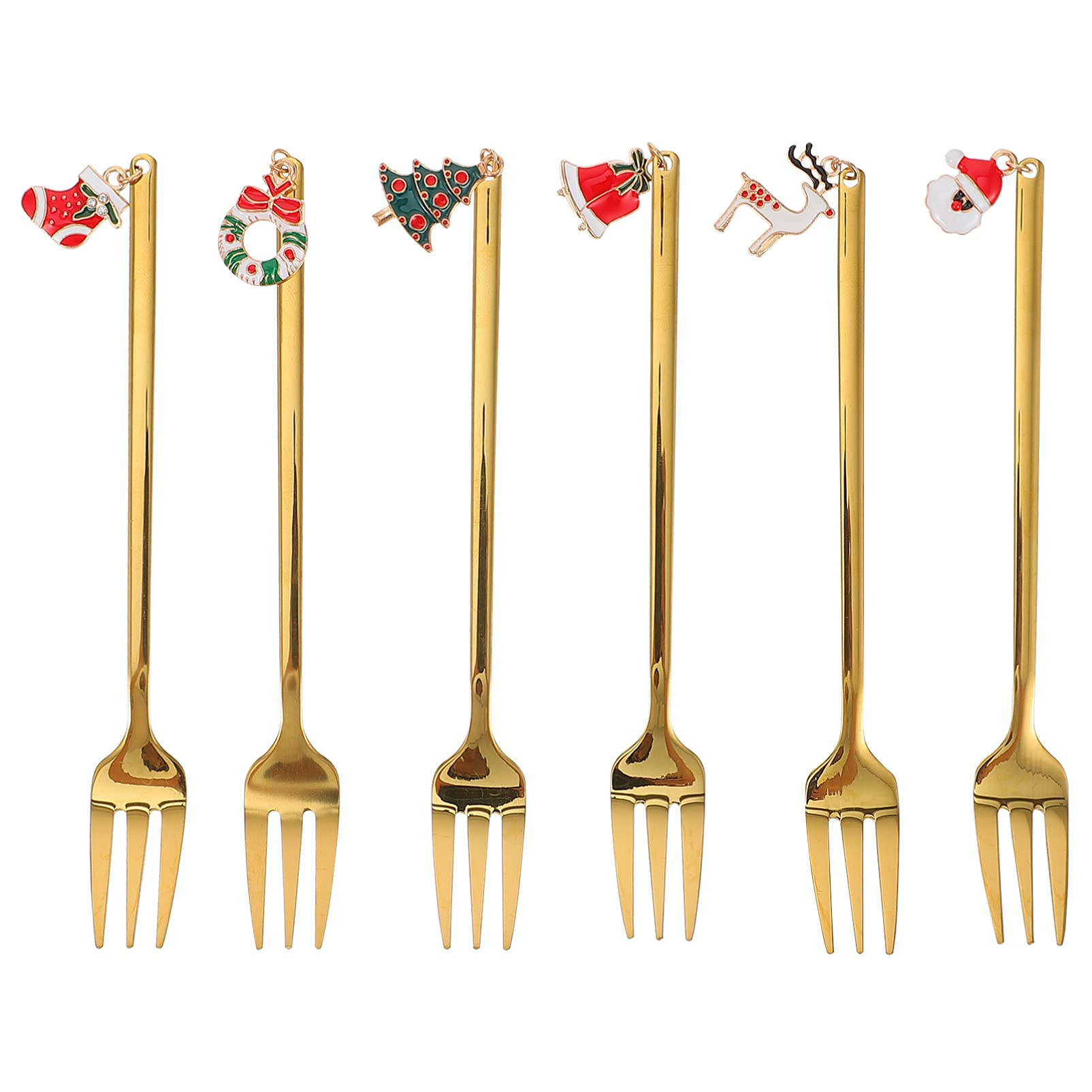 DOITOOL 6-Piece Christmas Stainless Steel Cutlery Set - 304 Stainless Steel Dessert Forks, Butter Spreaders & Serving Forks for Holiday Parties, Coffee, Fruit & Mini Food - Perfect for Christmas Dining & Entertaining