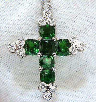 7.42CT Natural Vivid Green Tsavorite Diamond Cross Pendant in 14K Gold - Elegant Jewelry for Women, Perfect Gift for Christmas, Birthday & Special Occasions