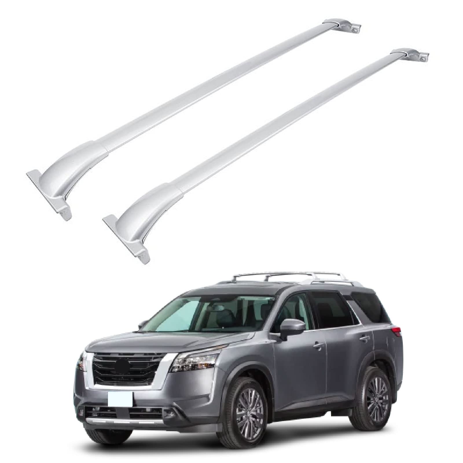 Aluminum Roof Rack Cross Bars for Nissan Pathfinder 2013-2021 - Heavy Duty Luggage Cargo Carrier for Snowboard, Canoe, Kayak, Bike - Silver | Perfect for Road Trips, Camping & Outdoor Adventures