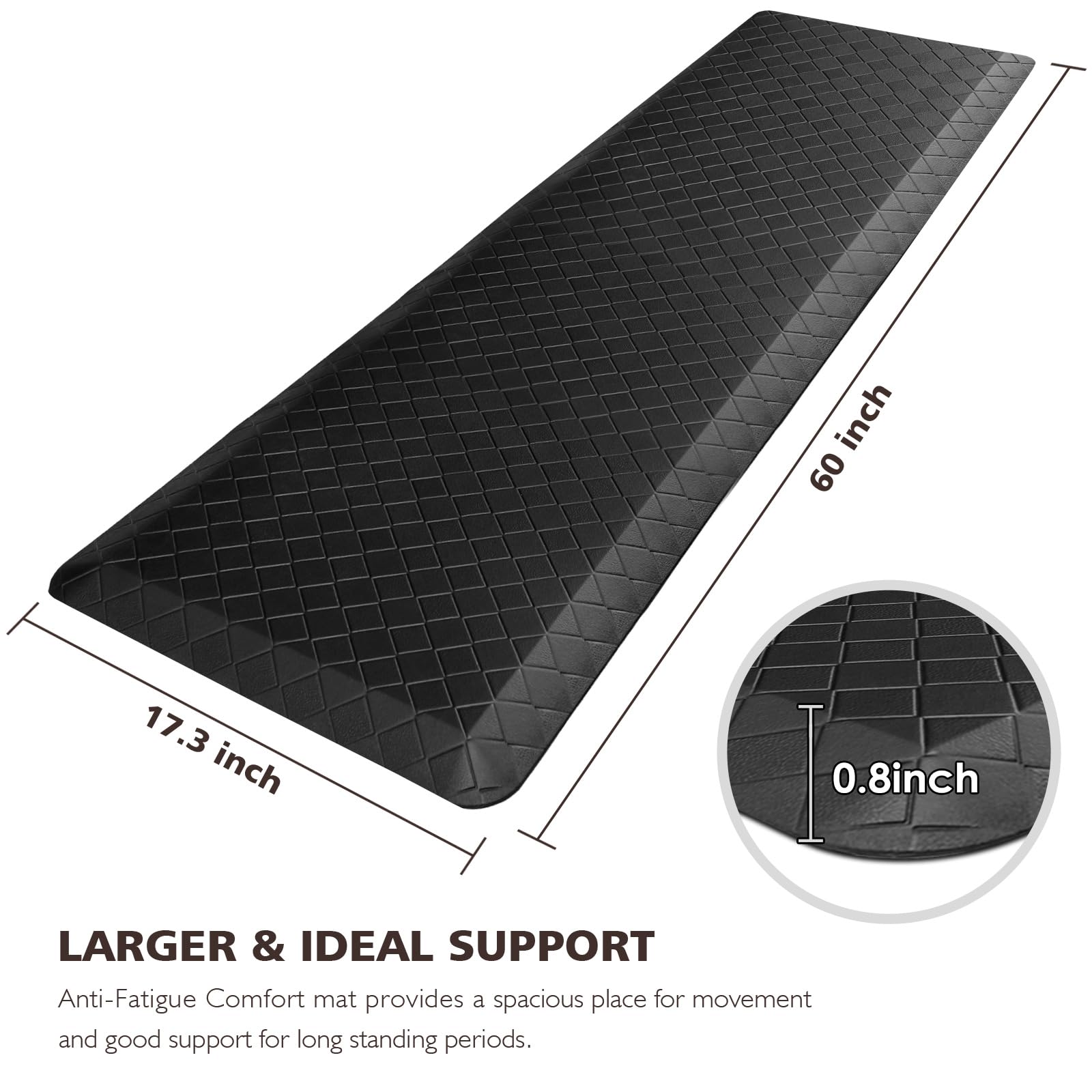**HappyTrends Anti-Fatigue Kitchen Floor Mat - 5/4 Inch Thick, Waterproof Non-Slip Rug for Standing Comfort - Heavy Duty Ergonomic Mat for Kitchen, Office, Sink - Perfect for Cooking, Dishwashing & Long Work Hours**