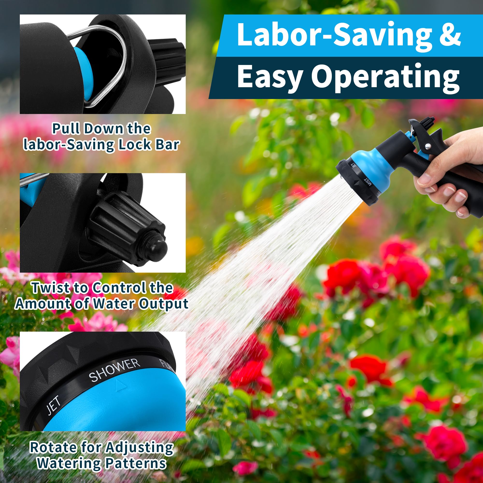 Heavy Duty Garden Hose Nozzle - 7 Adjustable Spray Patterns for Car Washing, Plant Watering & Pet Showering