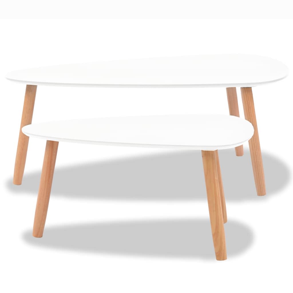 2-Piece Solid Pinewood Coffee Table Set - White - Perfect for Living Room, Lounge & Home Decor