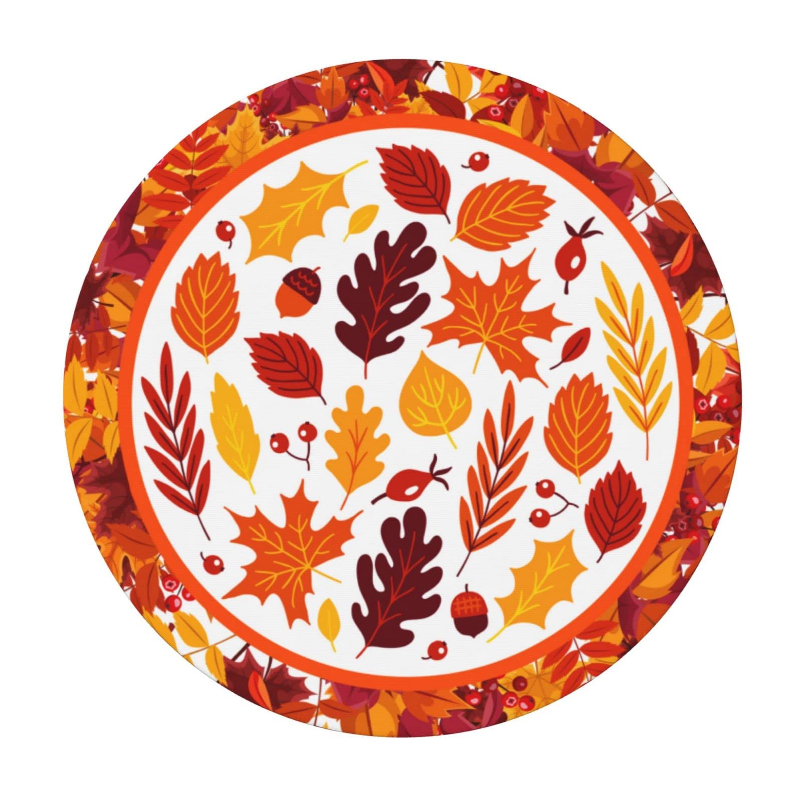 Autumn Maple Leaves Round Elastic Fitted Tablecloth - Washable Stretch Table Cover for Kitchen, Dining, Party (Fits 40-44 Inch Tables) - Perfect for Fall Decorations & Holiday Gatherings