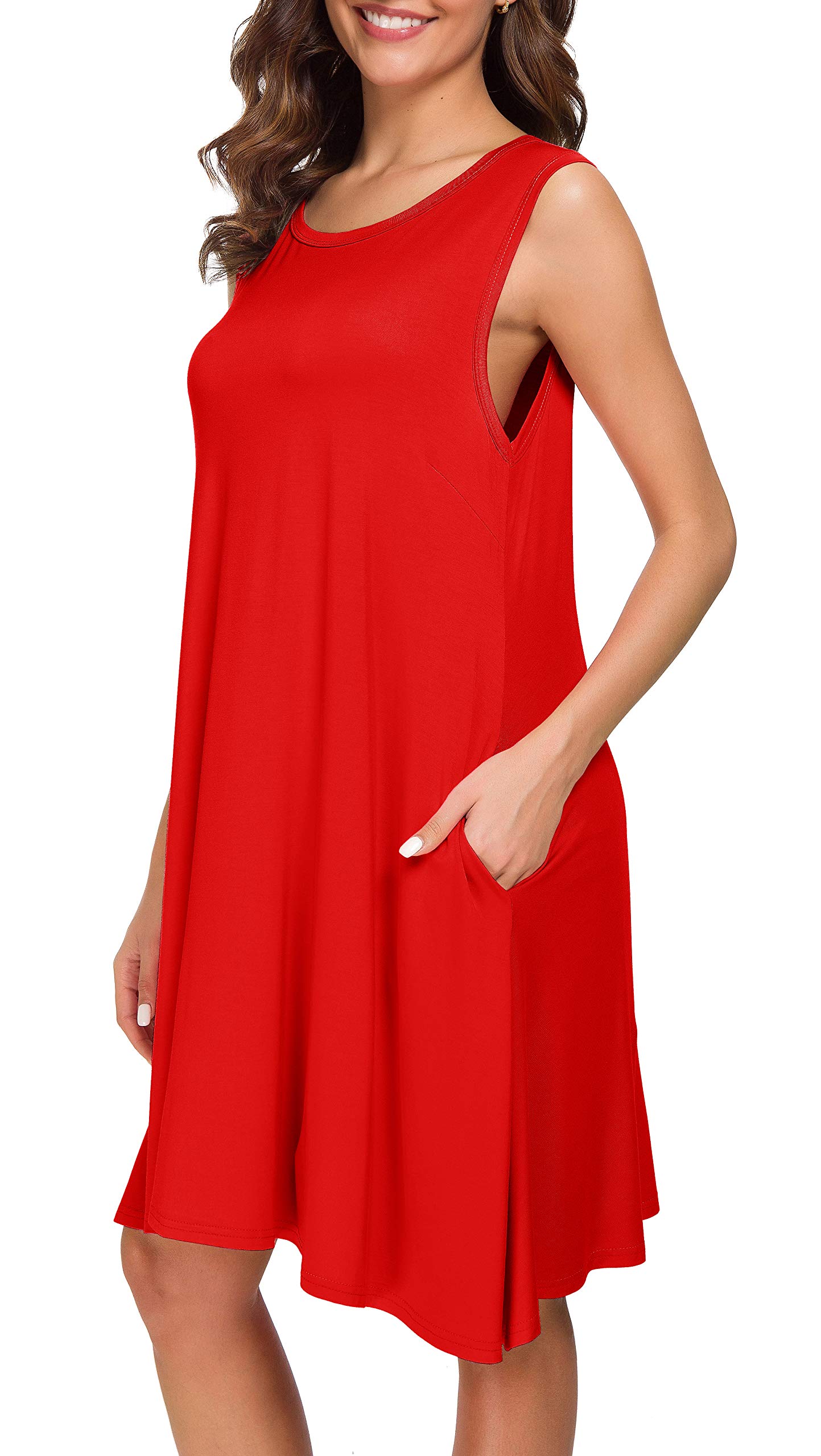 Afibi Women's Sleeveless Casual T-Shirt Dress - Loose Fit Summer Beach Cover Up Tank Dress for Vacation, Pool Party & Outdoor Activities