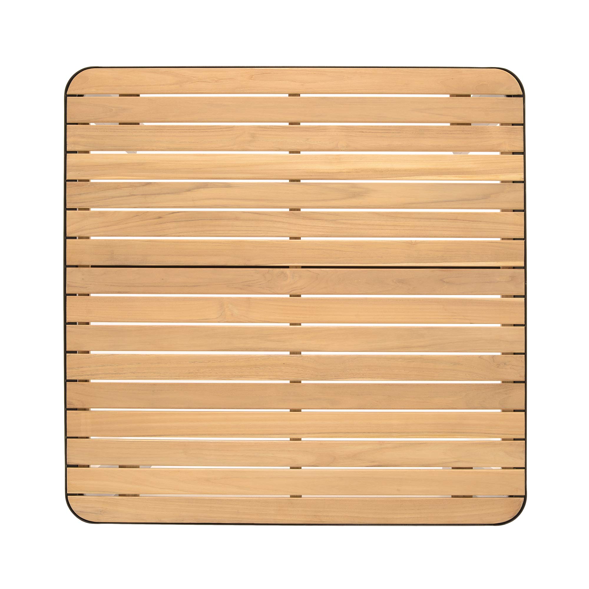 Modern Square Outdoor Patio Coffee Table - Black Aluminum Frame with Natural Teak Top - Weather-Resistant for Garden, Poolside & Backyard Decor