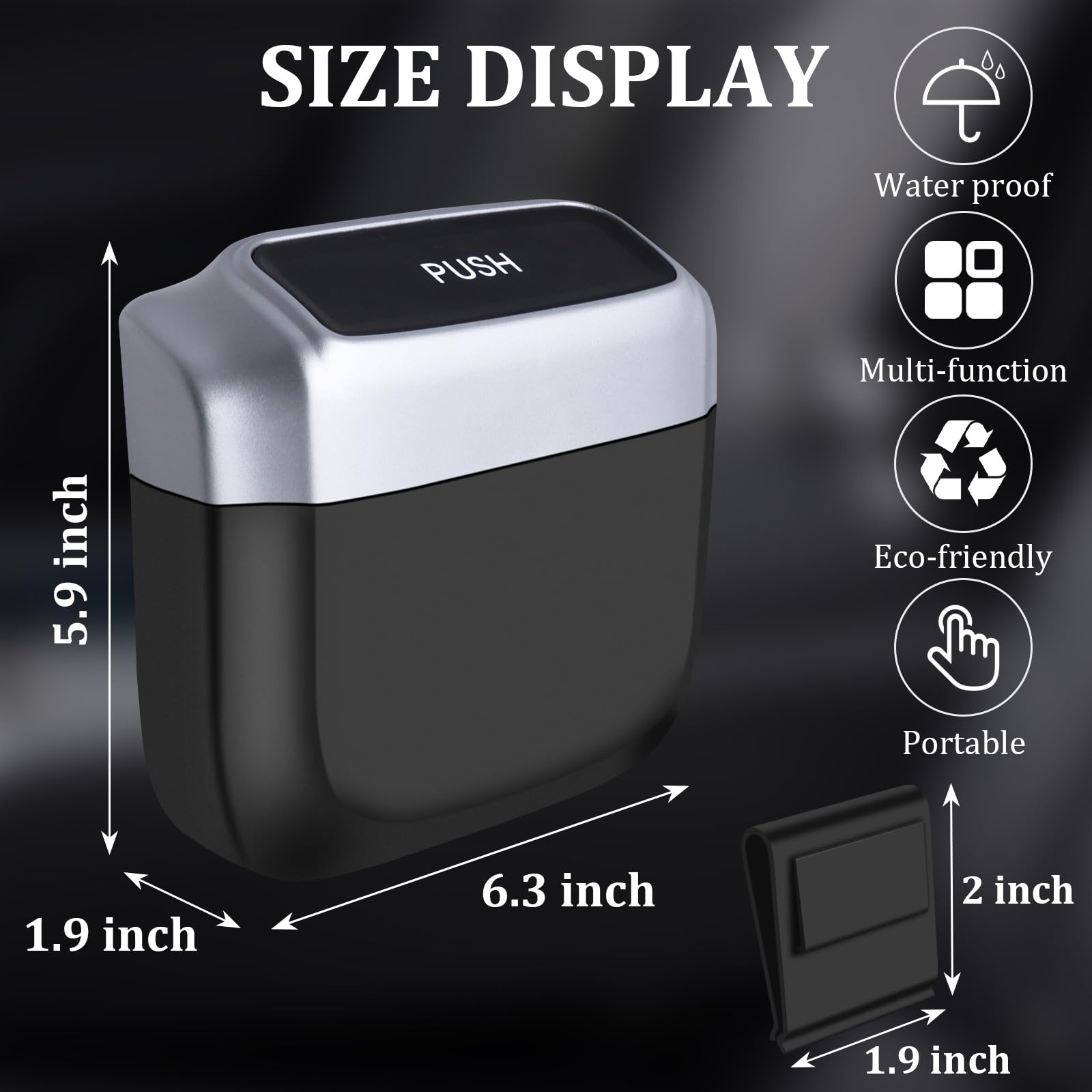 Leak Proof Car Trash Can with Lid - Universal Mini Vehicle Garbage Bin with 60 Trash Bags | Car Organizer Storage for Office, Home & Front Seat Accessories (Silvery) | Perfect for Road Trips, Commuting & Keeping Your Car Clean