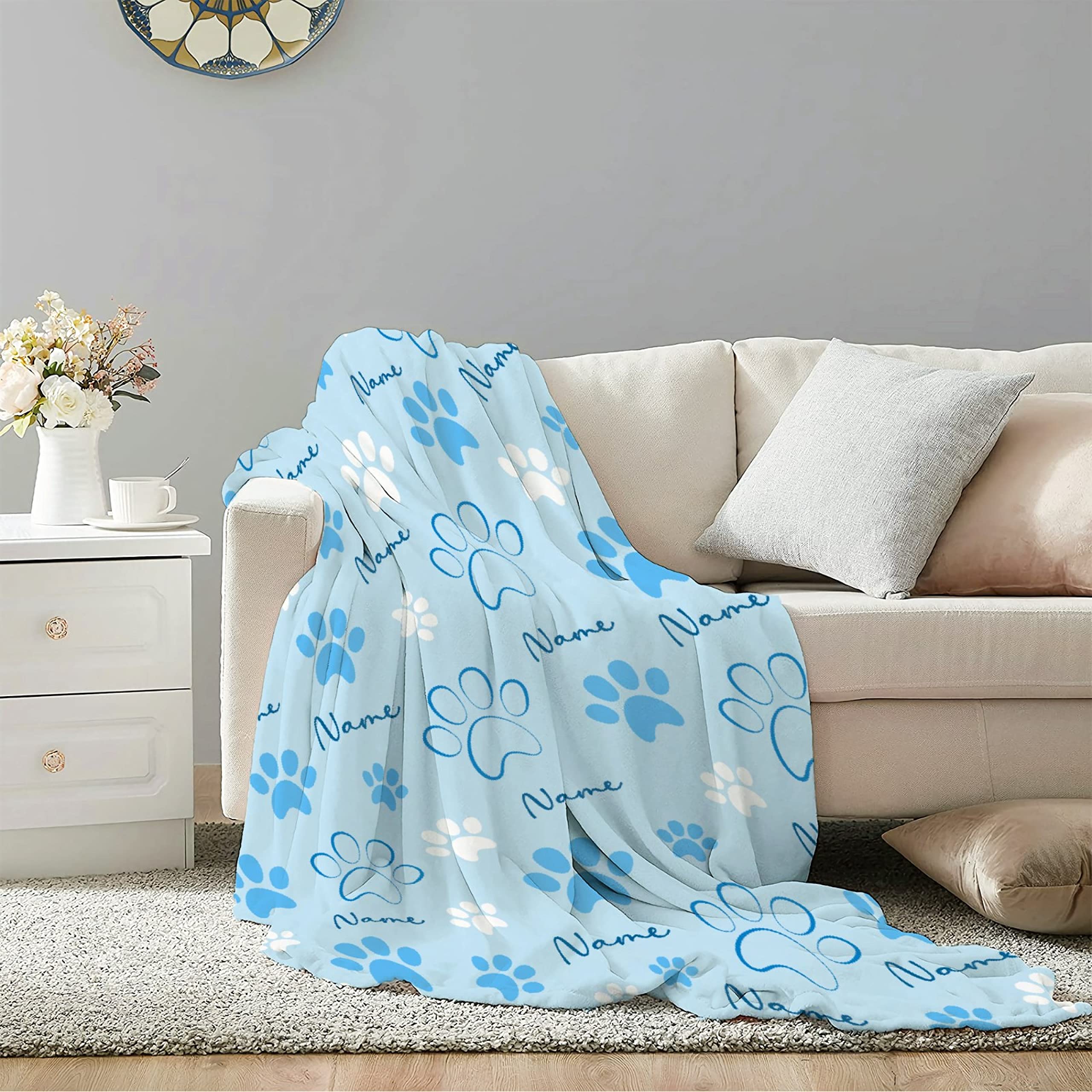 Custom Pet Name Personalized Dog Blanket - Soft Flannel Throw Blanket with Paw Prints | Extra Large 120x90 Inch | Perfect Gift for Dog Lovers | Cozy for Couch, Bed & Travel