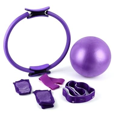 MengK 5-Piece Yoga Exercise Set with 16.5 Inch Pilates Ring, Resistance Bands, Stretch Strap & Anti-Skid Socks - Perfect for Physical Therapists, Trainers & Home Workouts