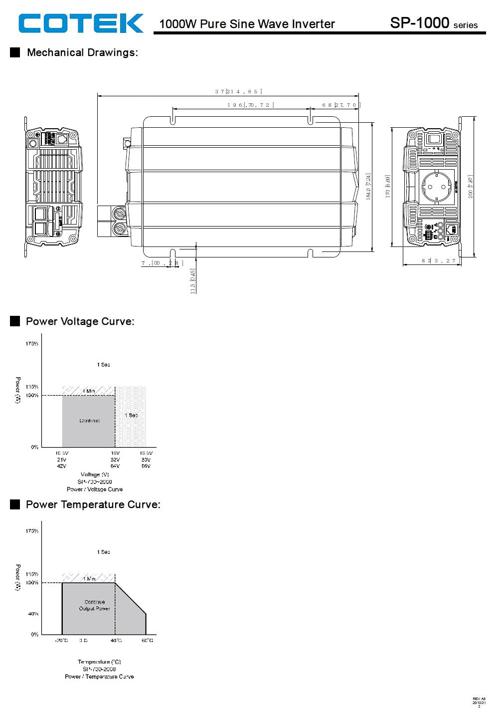 Cotek SP-1000-148 Pure Sine Wave Power Inverter 1000W 48VDC to 120VAC with Dual GFCI Protection - Perfect for RVs, Boats, Solar Systems & Off-Grid Power Solutions