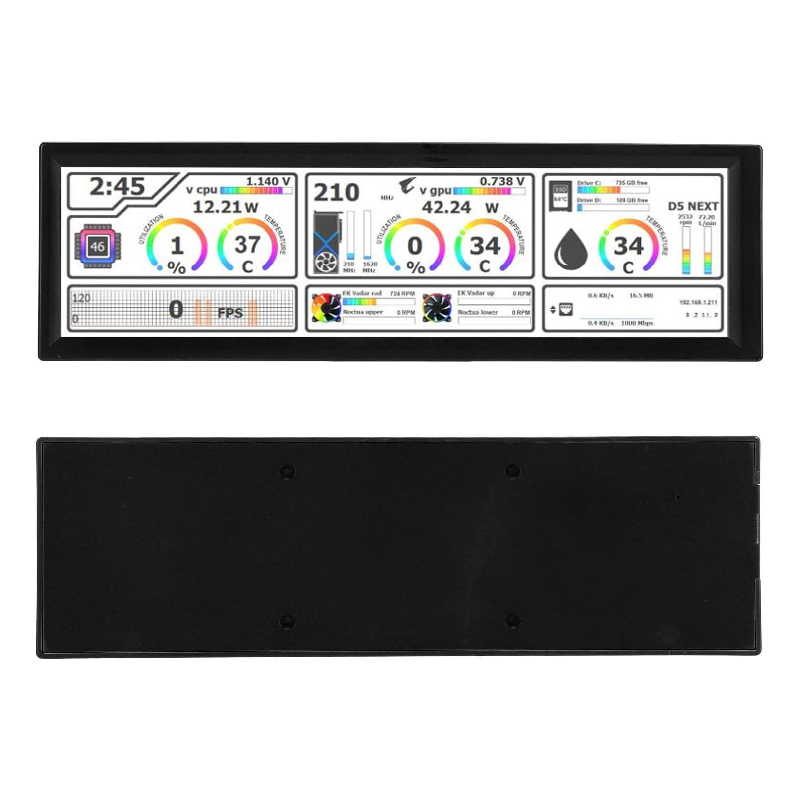 8.8 Inch USB Computer Temperature Monitor - AIDA64 PC CPU RAM Sensor Panel with Dynamic Display - Mini Secondary Screen for Windows/Linux/Raspberry Pi (Black) - Perfect for Gaming Rigs, Workstations & Home Servers