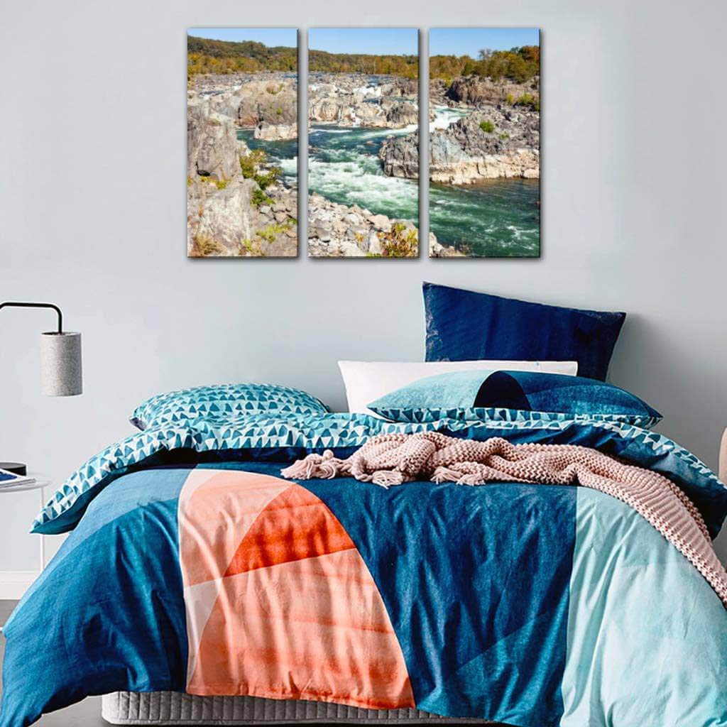 Blaverr Great Falls Canvas Wall Art - 3 Panels Landscape Painting for Living Room & Bedroom Decor