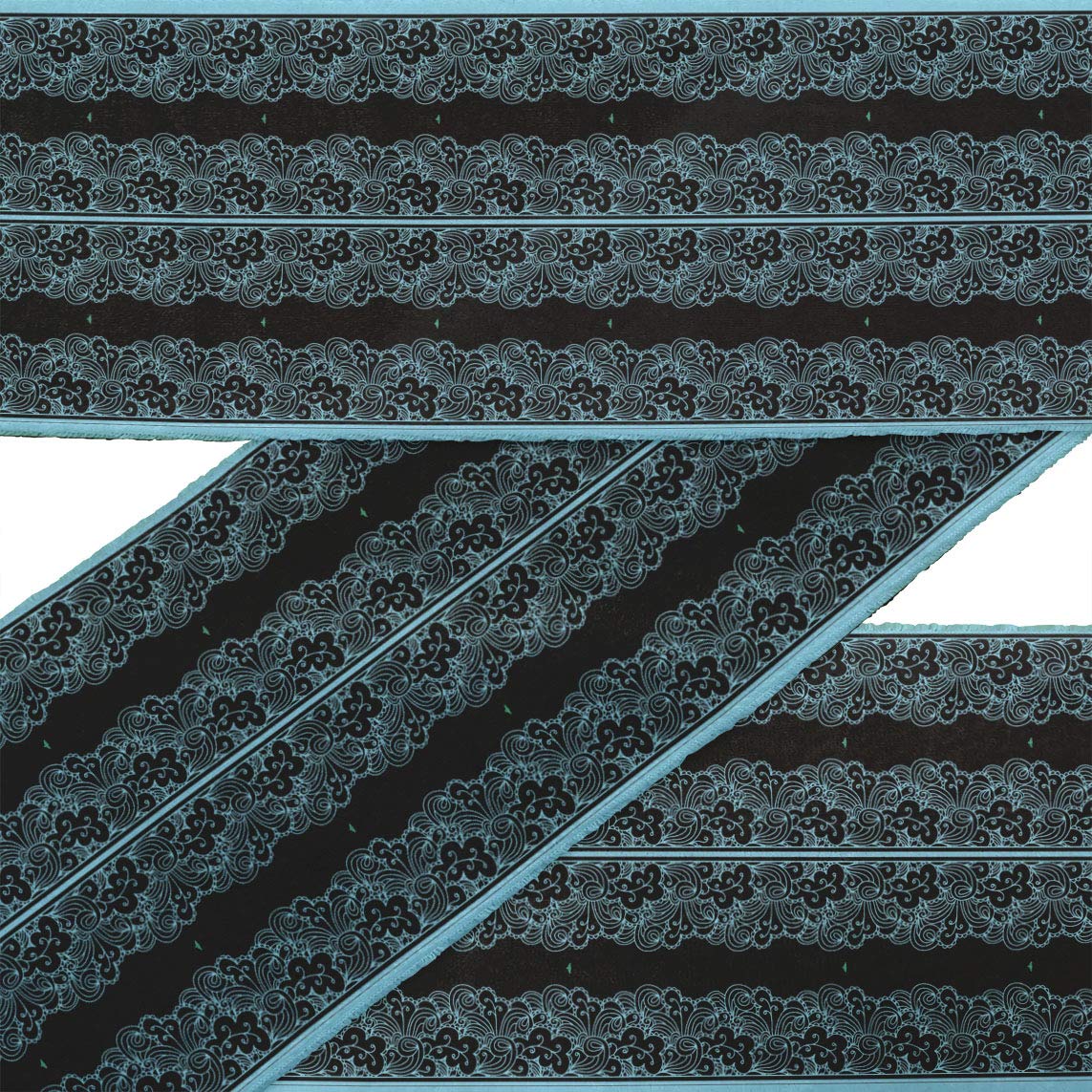 IndianBeautifulArt 9-Yard Dupion Fabric Lace Ribbon - Black Stripe & Swirl Artistic Trim for Sewing, Crafts, DIY Accessories (3 Inches Wide) | Perfect for Dressmaking, Gift Wrapping & Home Decor