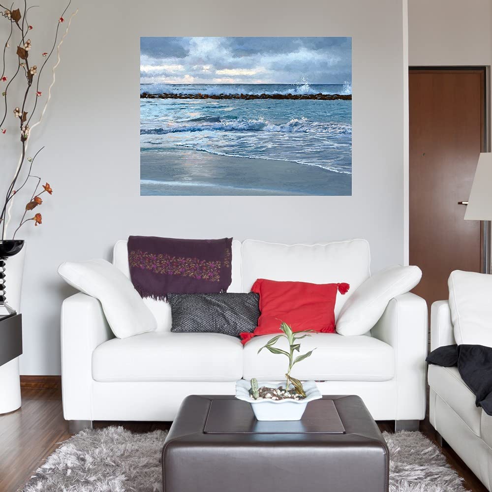 Sunrise Blues Fine Art Canvas Wall Decor - 32x24 Inches Hand-Painted Abstract Painting for Living Room, Bedroom & Office - Ready to Hang Gallery Wrapped Canvas - Perfect for Home Decor, Housewarming Gift & Interior Design