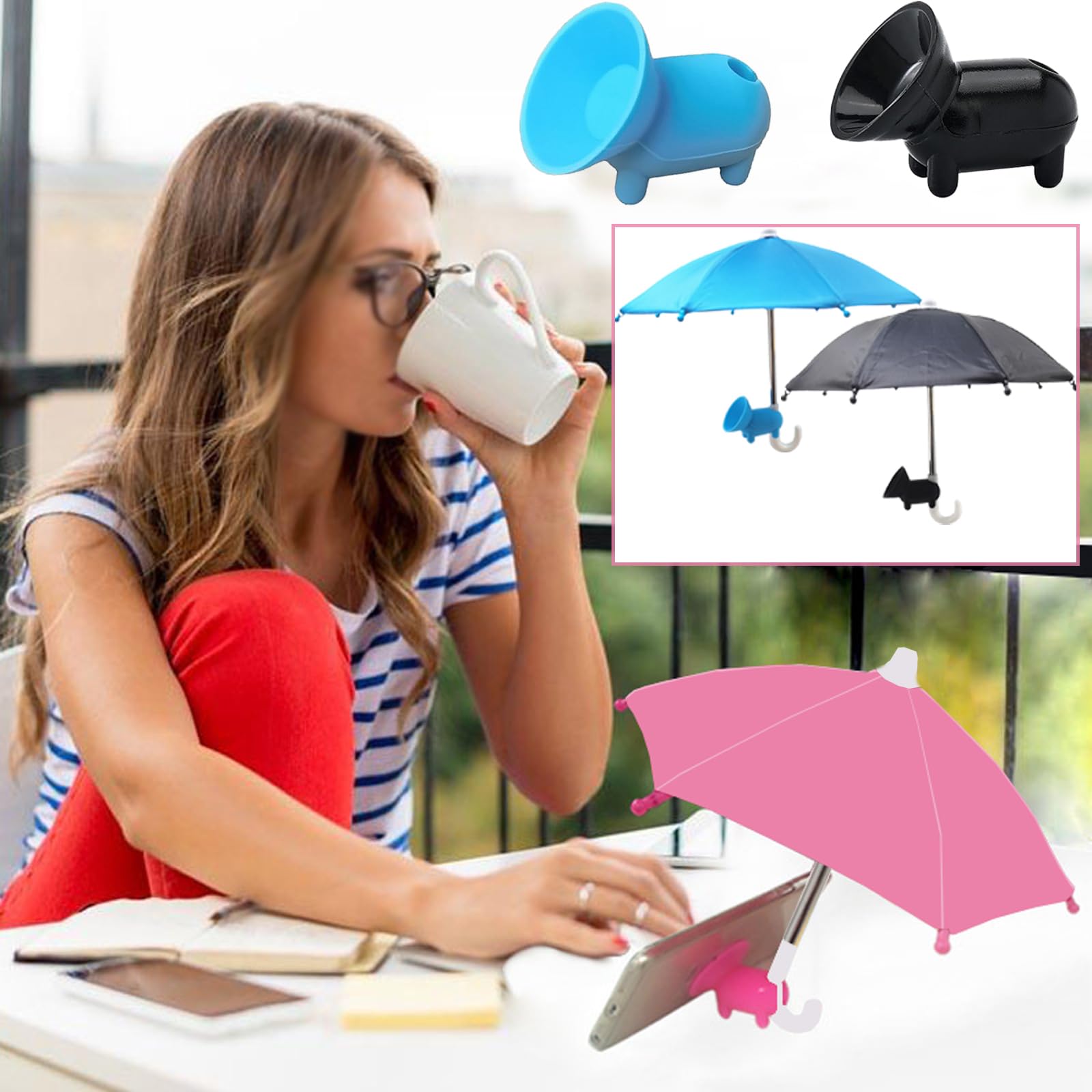 3 Pack Phone Sun Shade Umbrella with Adjustable Suction Cup Stand - Outdoor Sun Protection for Smartphones - Perfect for Beach, Pool, and Outdoor Activities