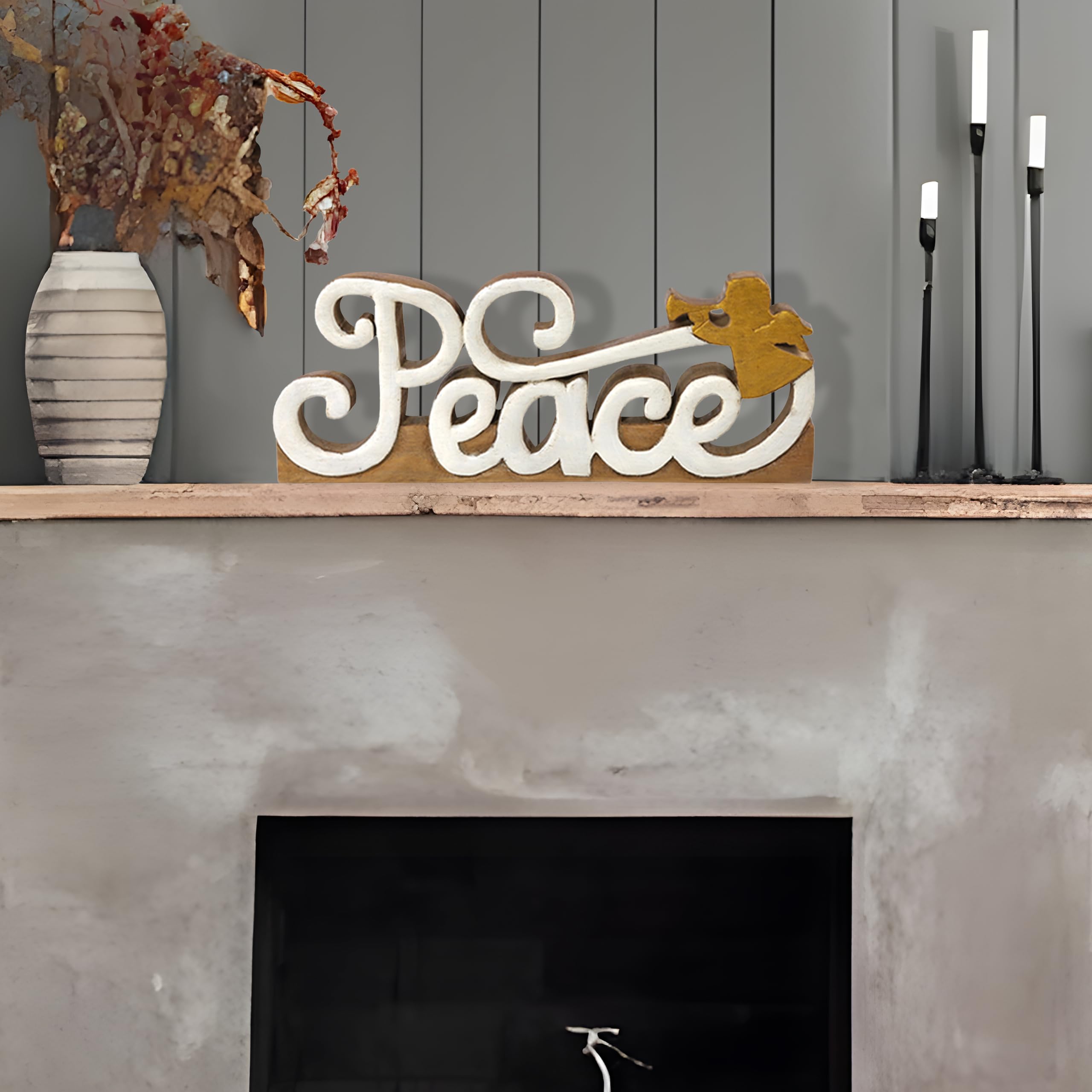 Handcrafted Solid Wood Peace Sign Letters Centerpiece - Farmhouse & Boho Home Decor for Living Room, Bedroom, Coffee Table, Dining Room - Unique Housewarming Gift & Rustic Kitchen Accessories (Perfect for Wall Decor, Shelf Display & Wedding Centerpieces)