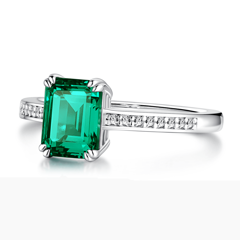 Exquisite Petite Micropavé Emerald Cut Emerald Ring for Women - Elegant Wedding, Engagement & Anniversary Jewelry Gift