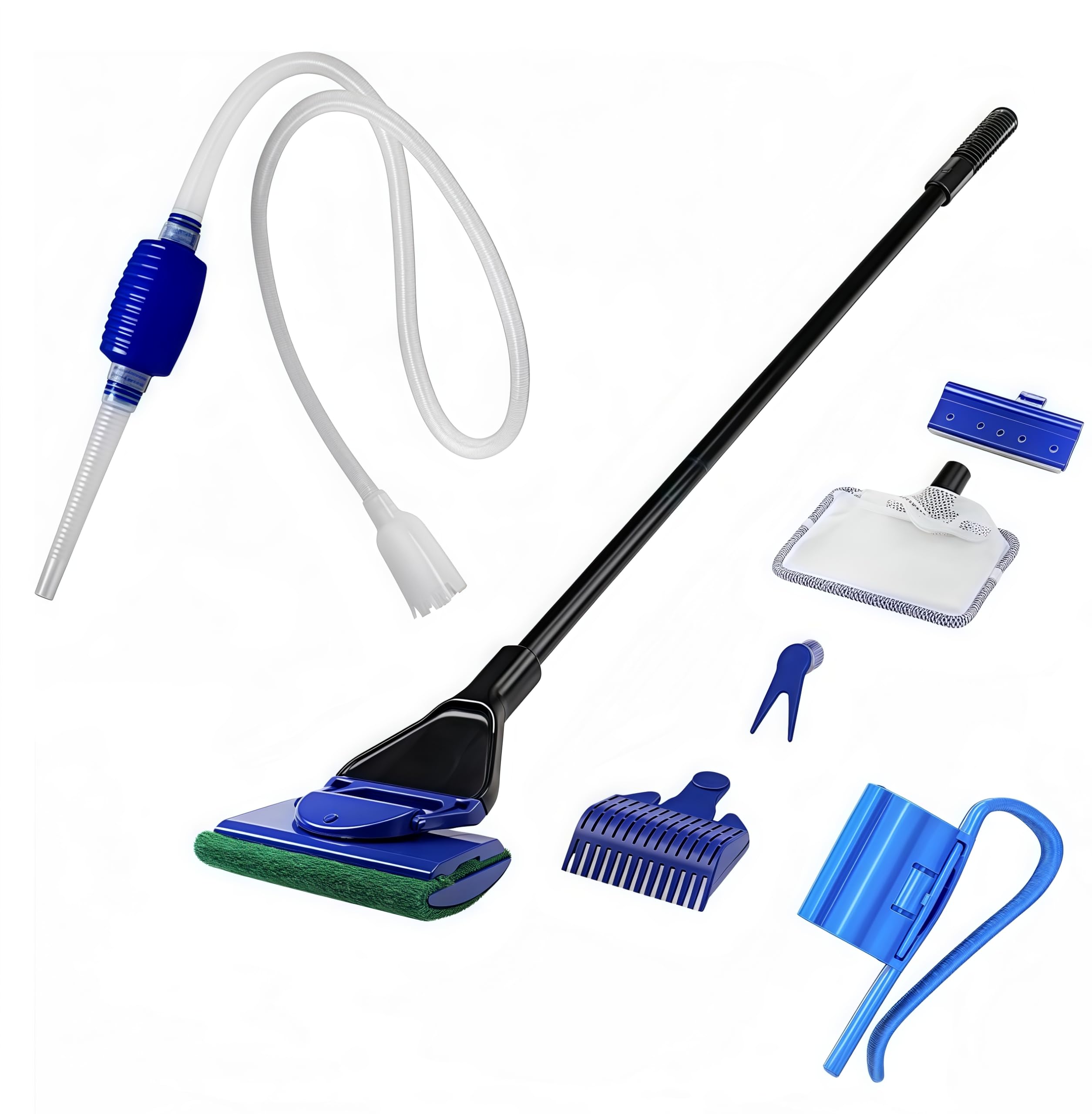 5-in-1 Fish Tank Cleaning Kit with Net & Siphon - Aquarium Maintenance Tools for Water Changes (3-Pack)