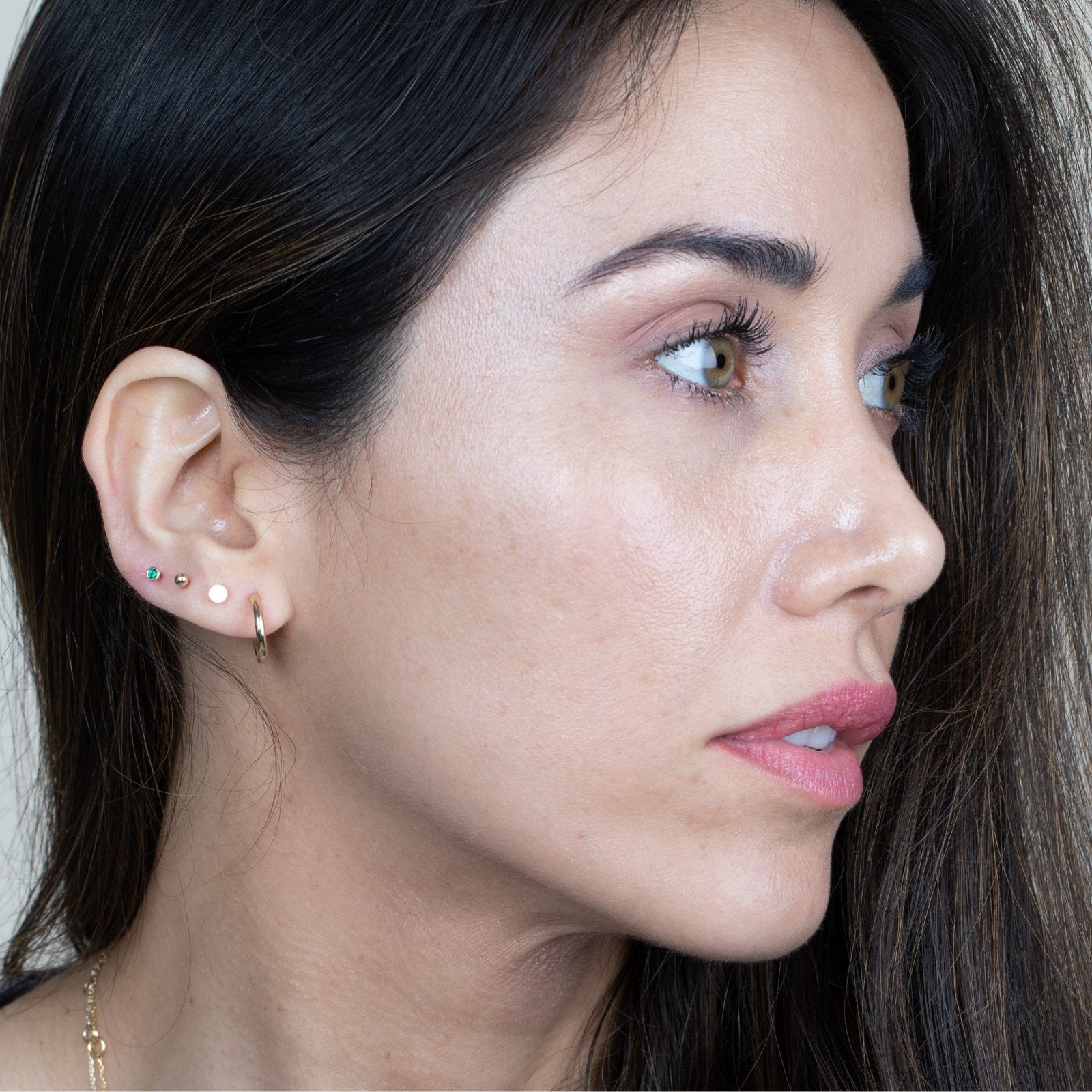 14K Yellow Gold Round Emerald Flat Back Stud Earrings - Bezel Set Gemstone Jewelry for Women, Perfect for Everyday Wear & Special Occasions