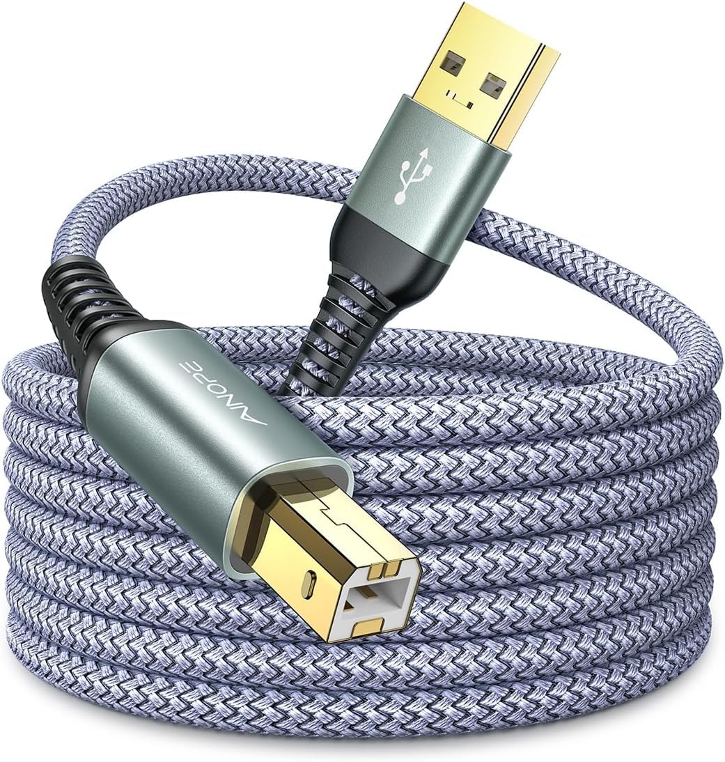 High-Speed AINOPE USB 2.0 Printer Cable (USB A to USB B) - 3.3ft Nylon Braided Durable Cable for HP, Canon, Brother, Dell, Epson, Lexmark Printers - Perfect for Office, Home & Studio Printing Needs